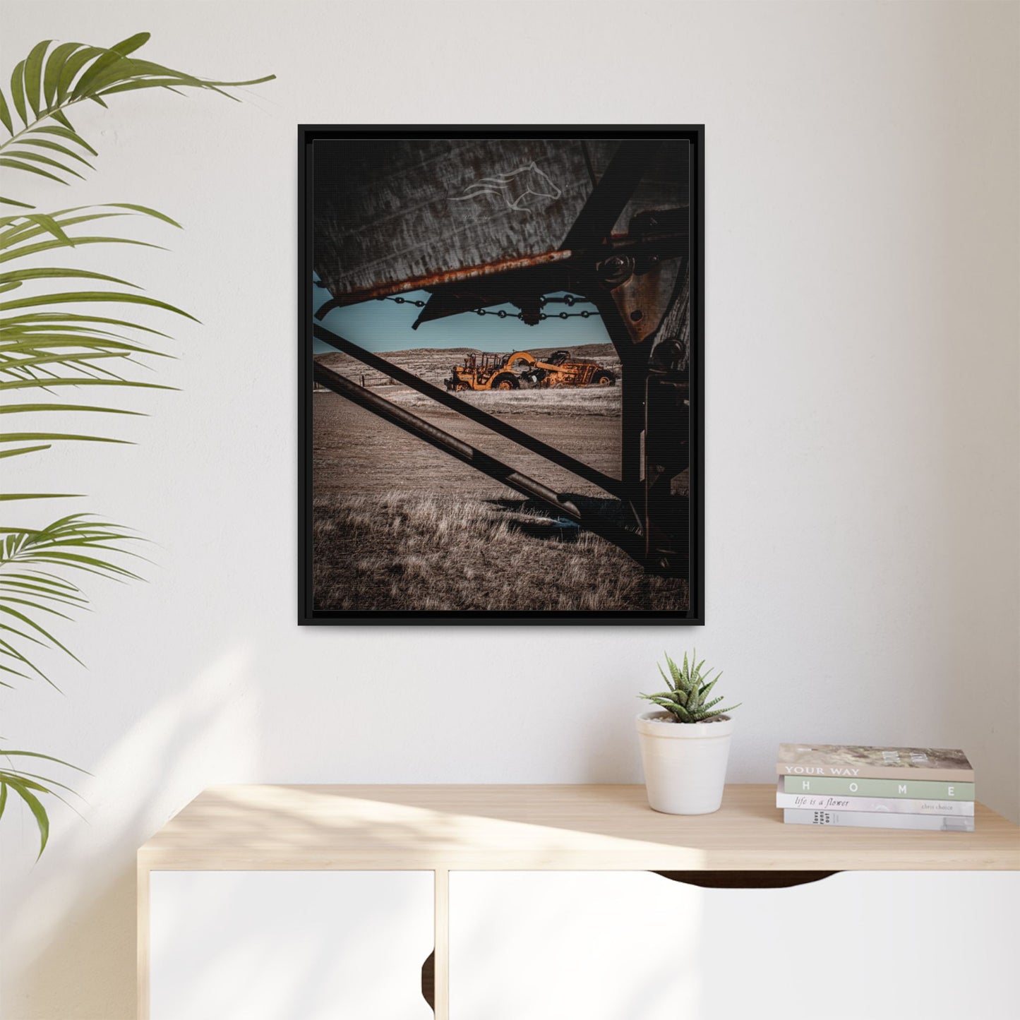 Rustic Yellow John Deer Framed Canvas