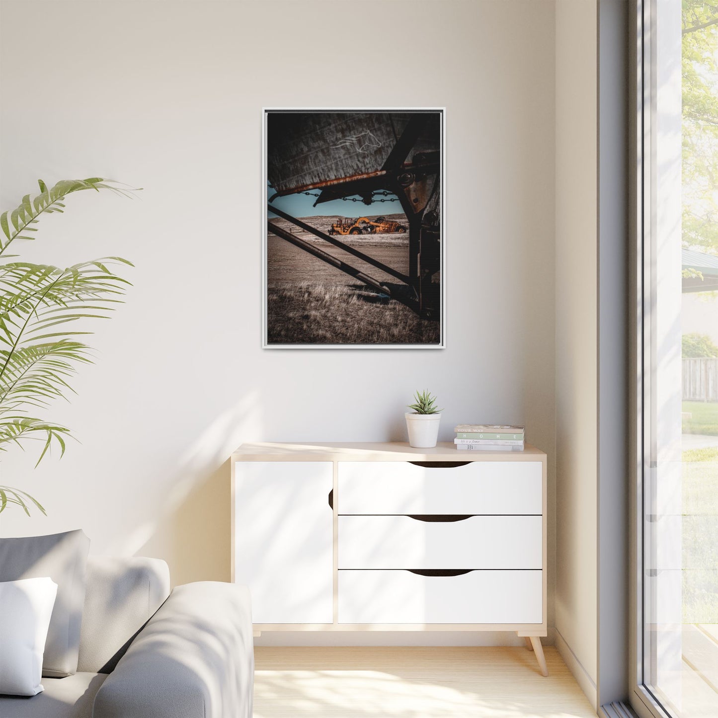 Rustic Yellow John Deer Framed Canvas