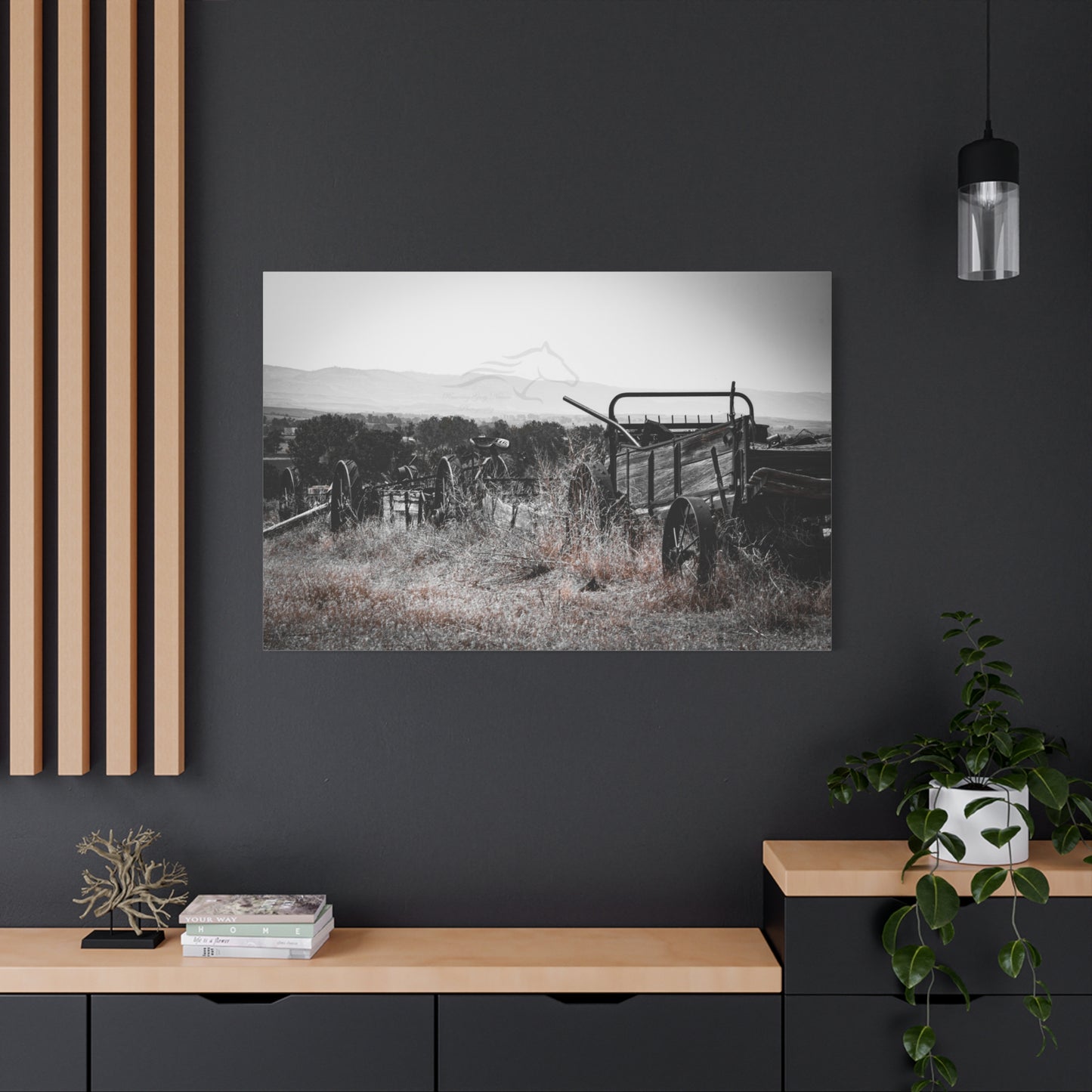 Rustic Black and White Wagon Canvas