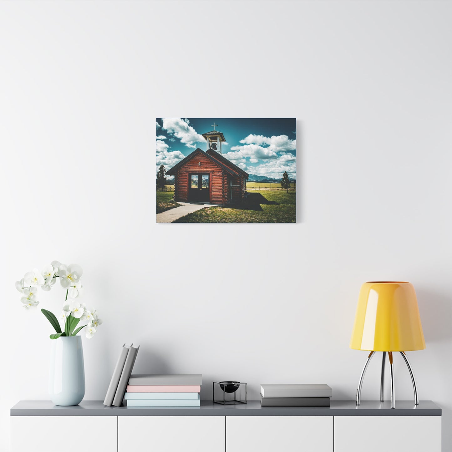 Rustic Mountain View Church Canvas