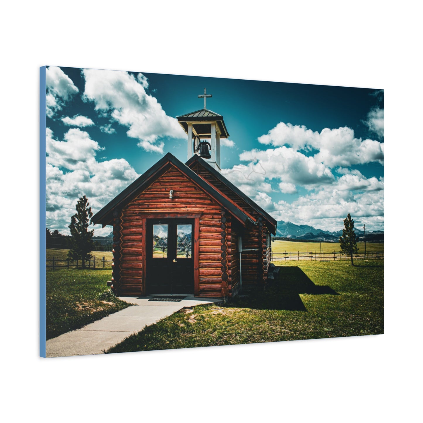 Rustic Mountain View Church Canvas