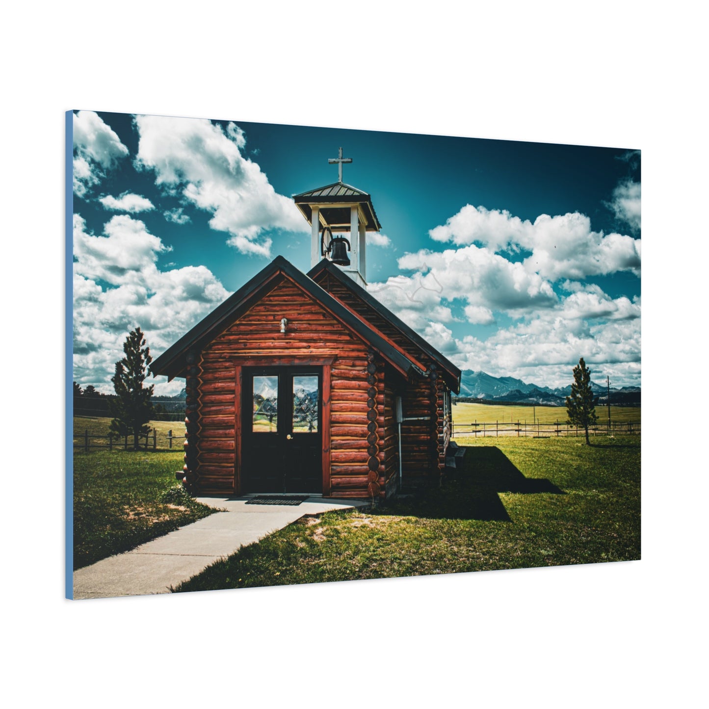 Rustic Mountain View Church Canvas