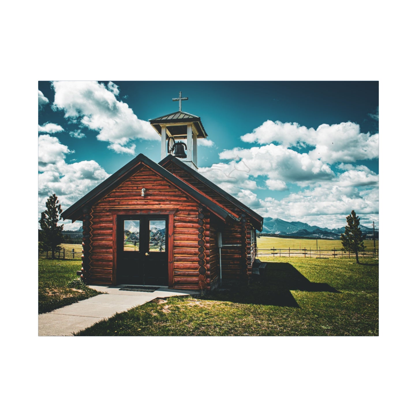 Rustic Mountain View Church Canvas
