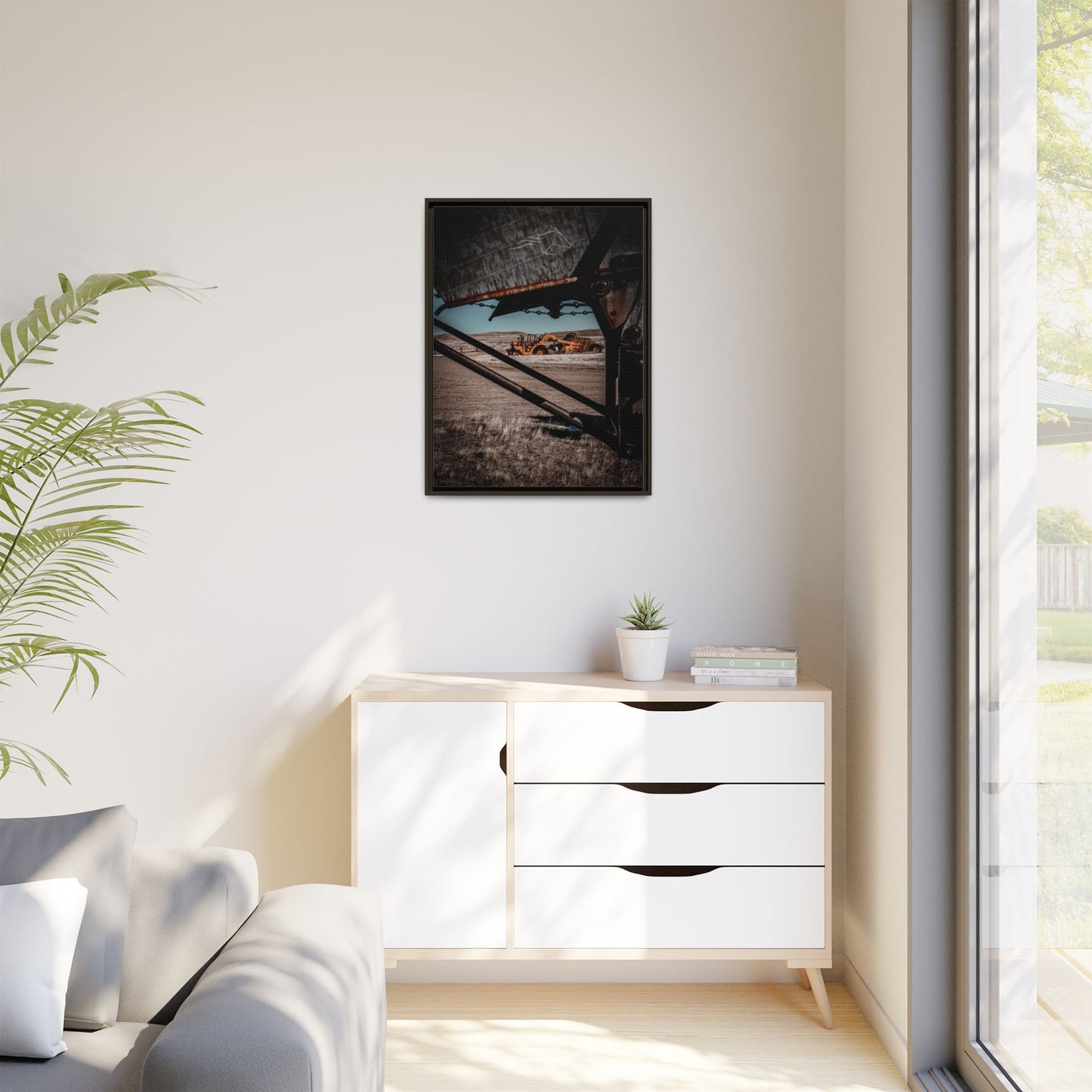 Rustic Yellow John Deer Framed Canvas