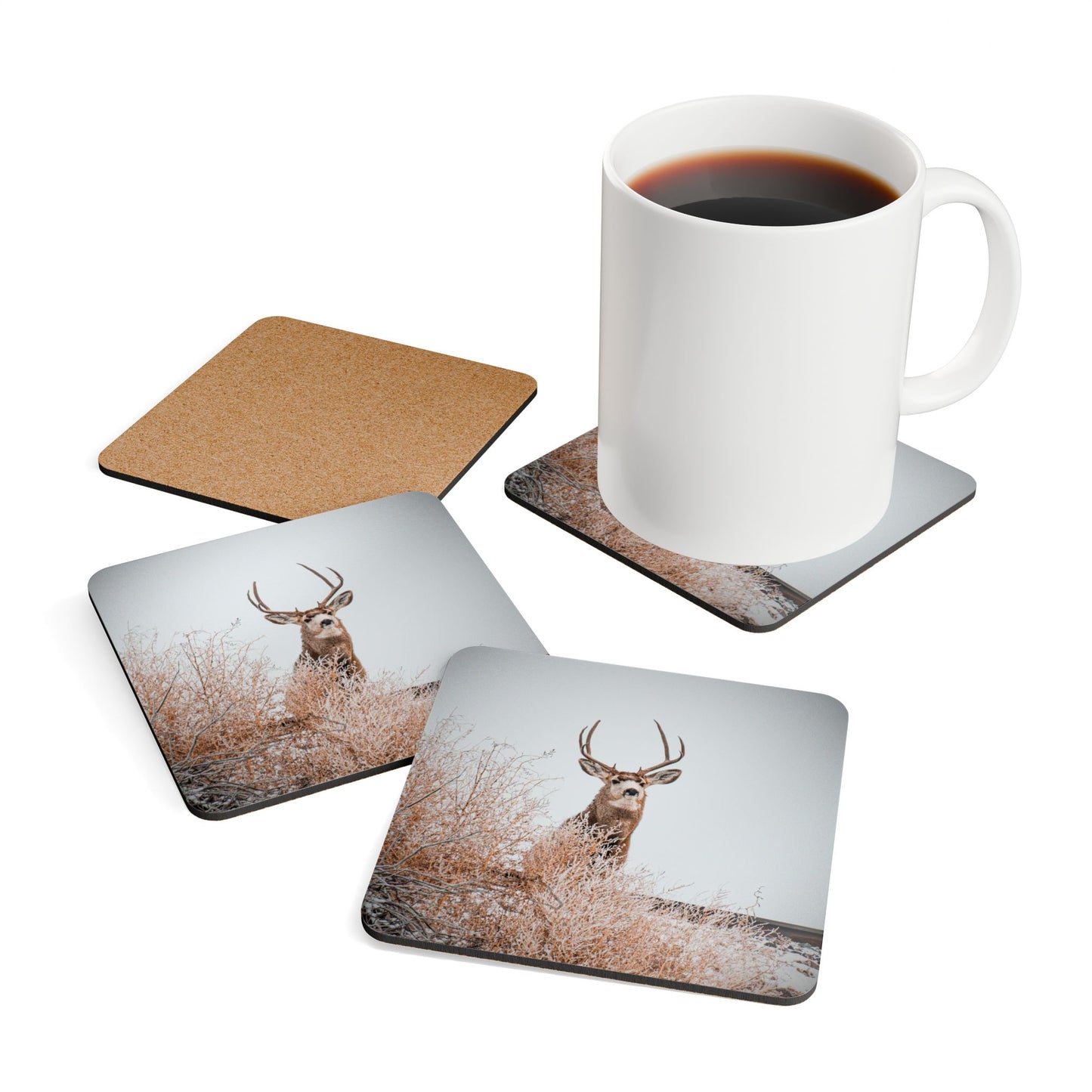 Rustic Deer Cork Coaster Set