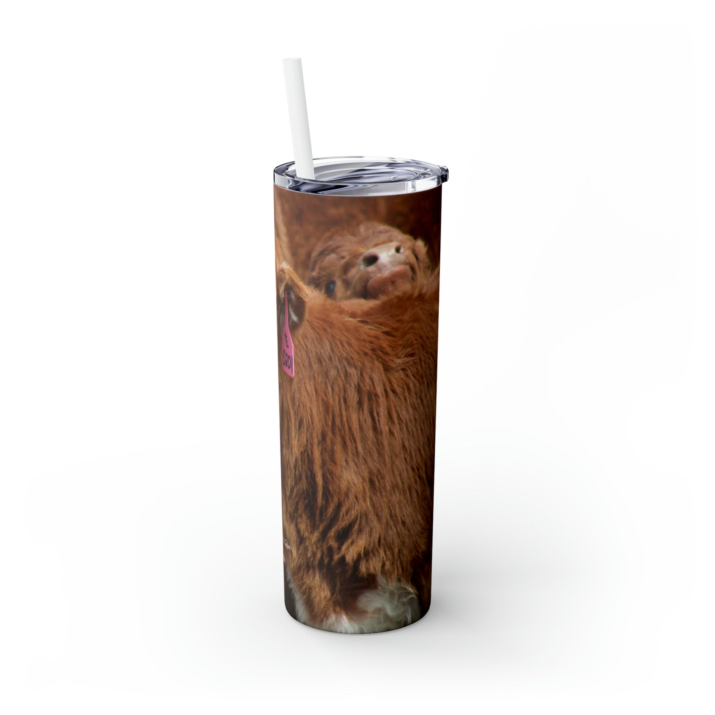 Red, White-Faced Calf Skinny Tumbler with Straw, 20oz