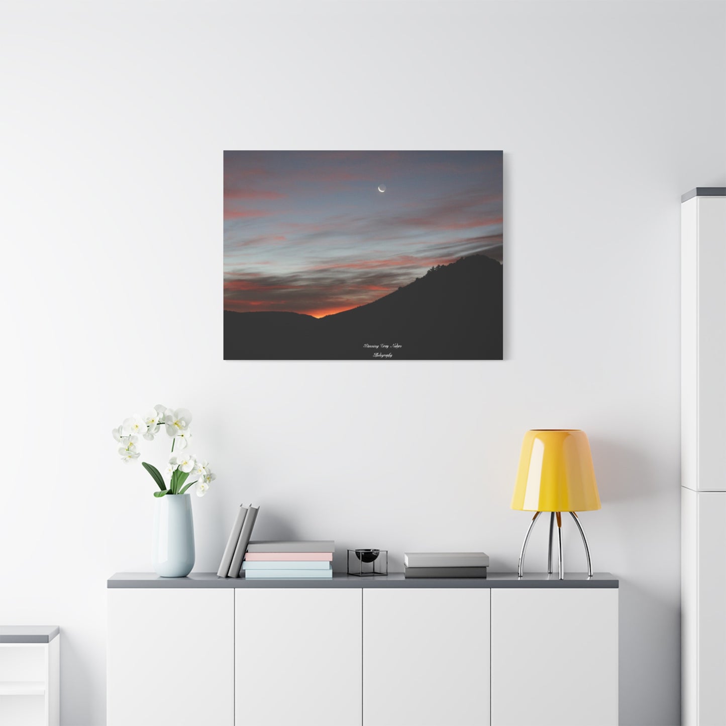 Christmas Tree Hill with the Sunrise and the Moon Canvas Matte Prints, Stretched, 1.25"