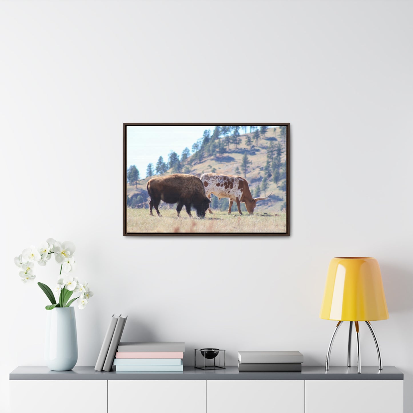 Long Horn and Buffalo Gallery Canvas Wraps, Horizontal Frame