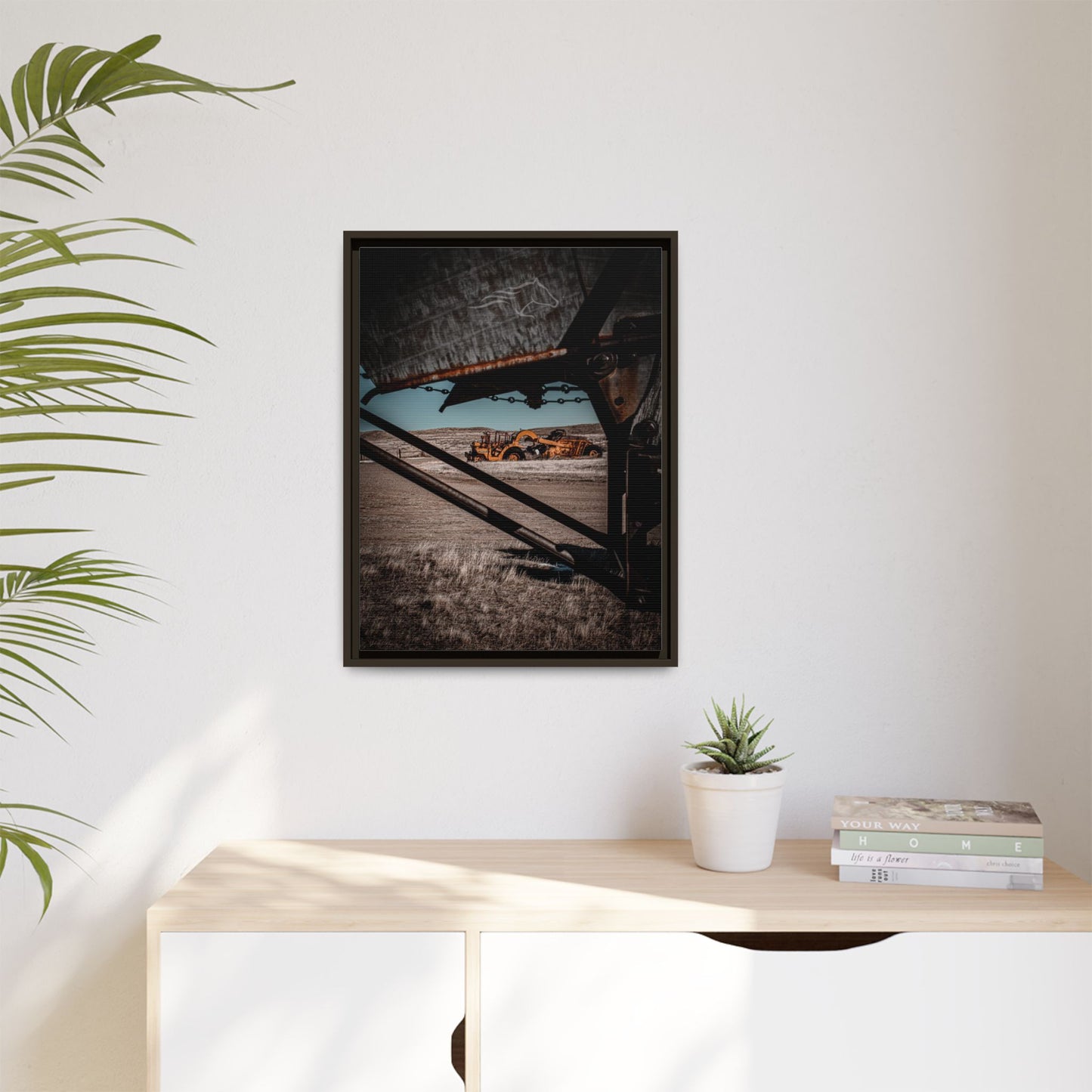 Rustic Yellow John Deer Framed Canvas