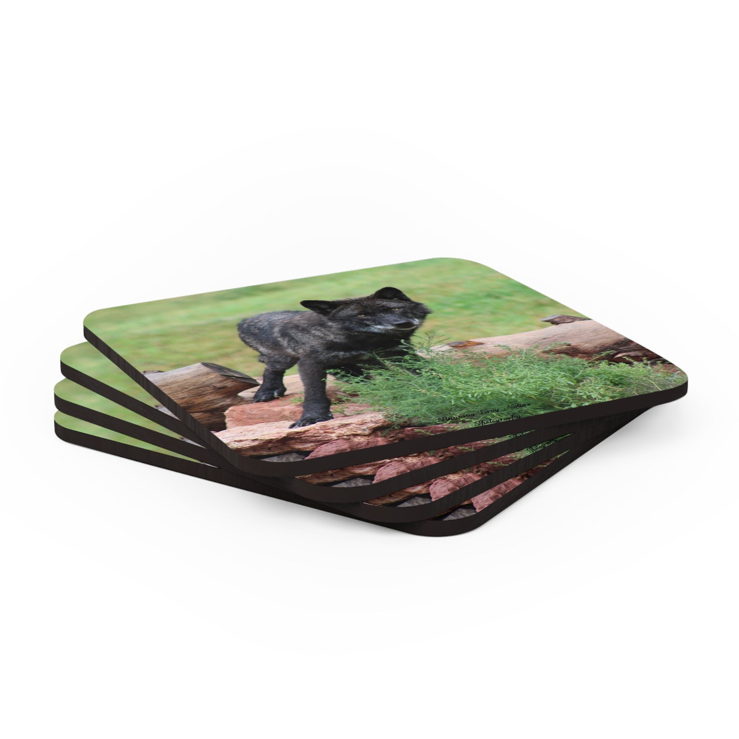 Black Wolf Corkwood Coaster Set