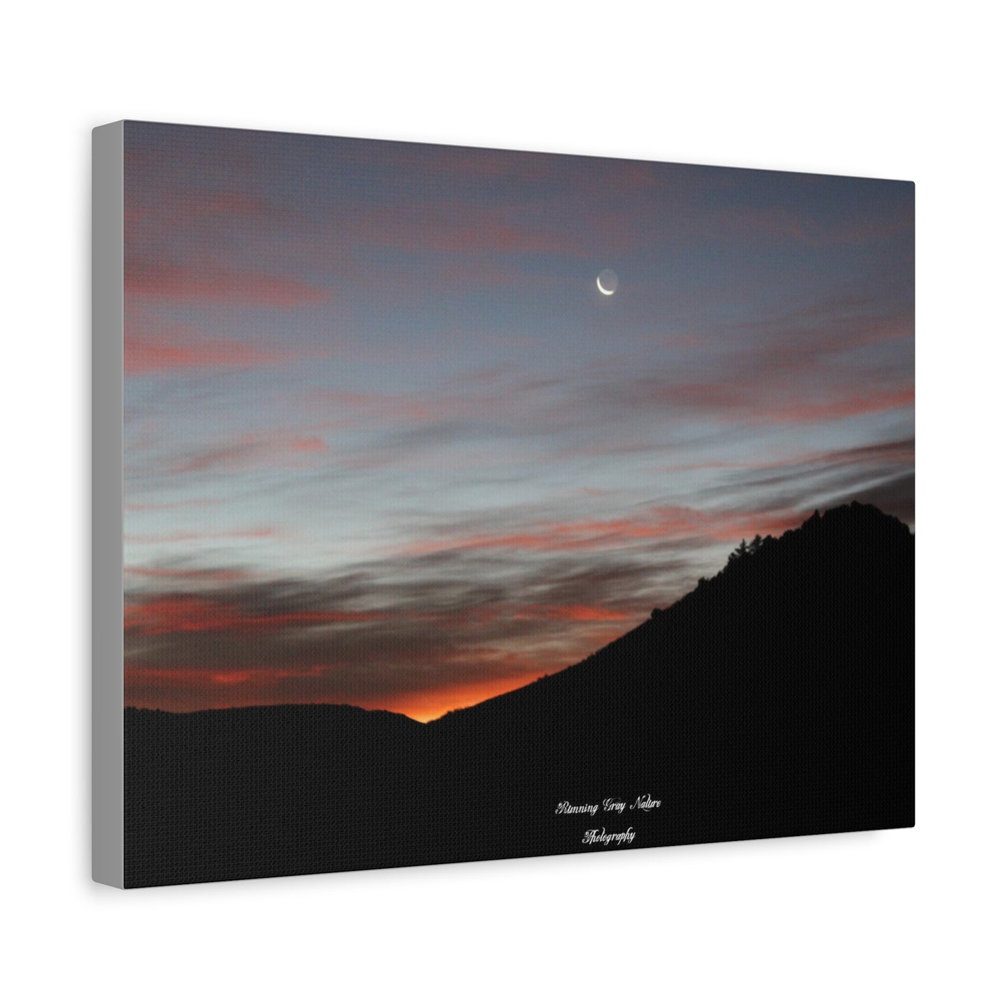 Christmas Tree Hill with the Sunrise and the Moon Canvas Matte Prints, Stretched, 1.25"