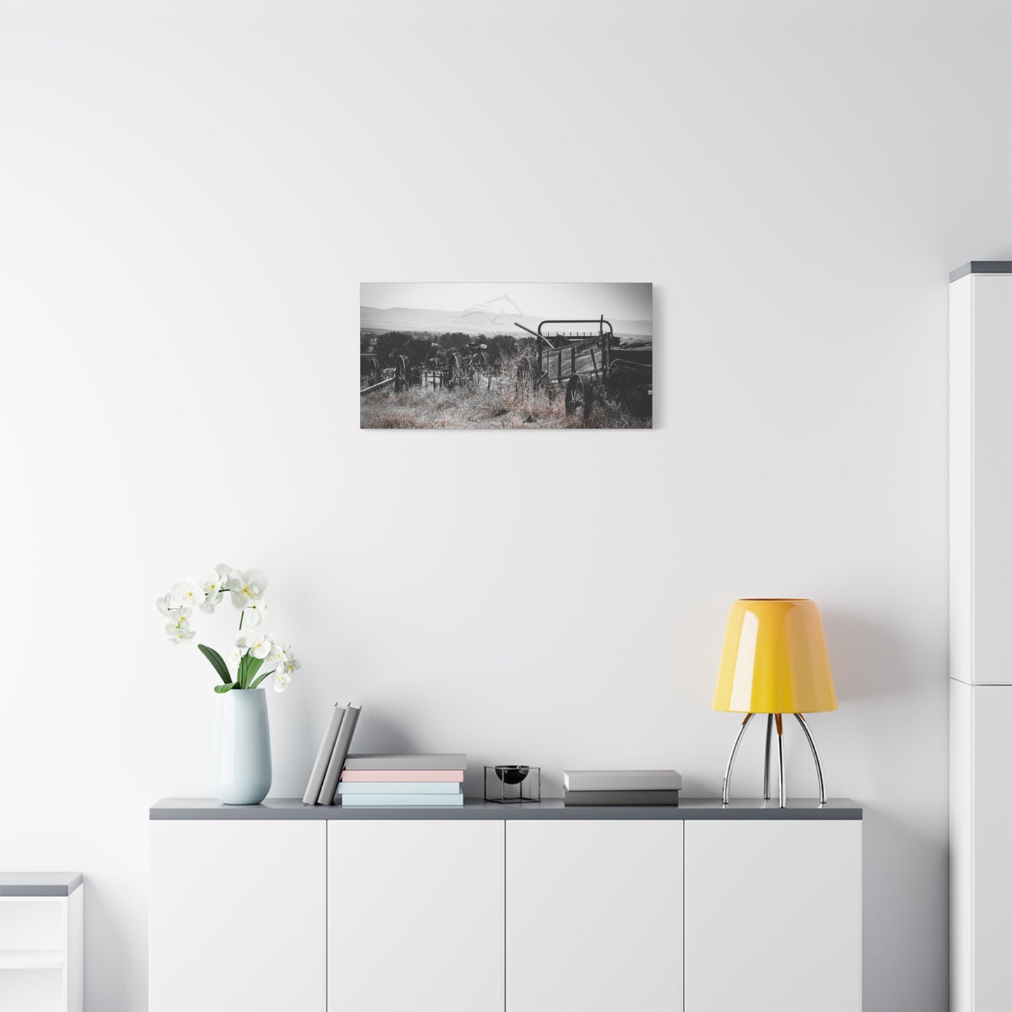 Rustic Black and White Wagon Canvas