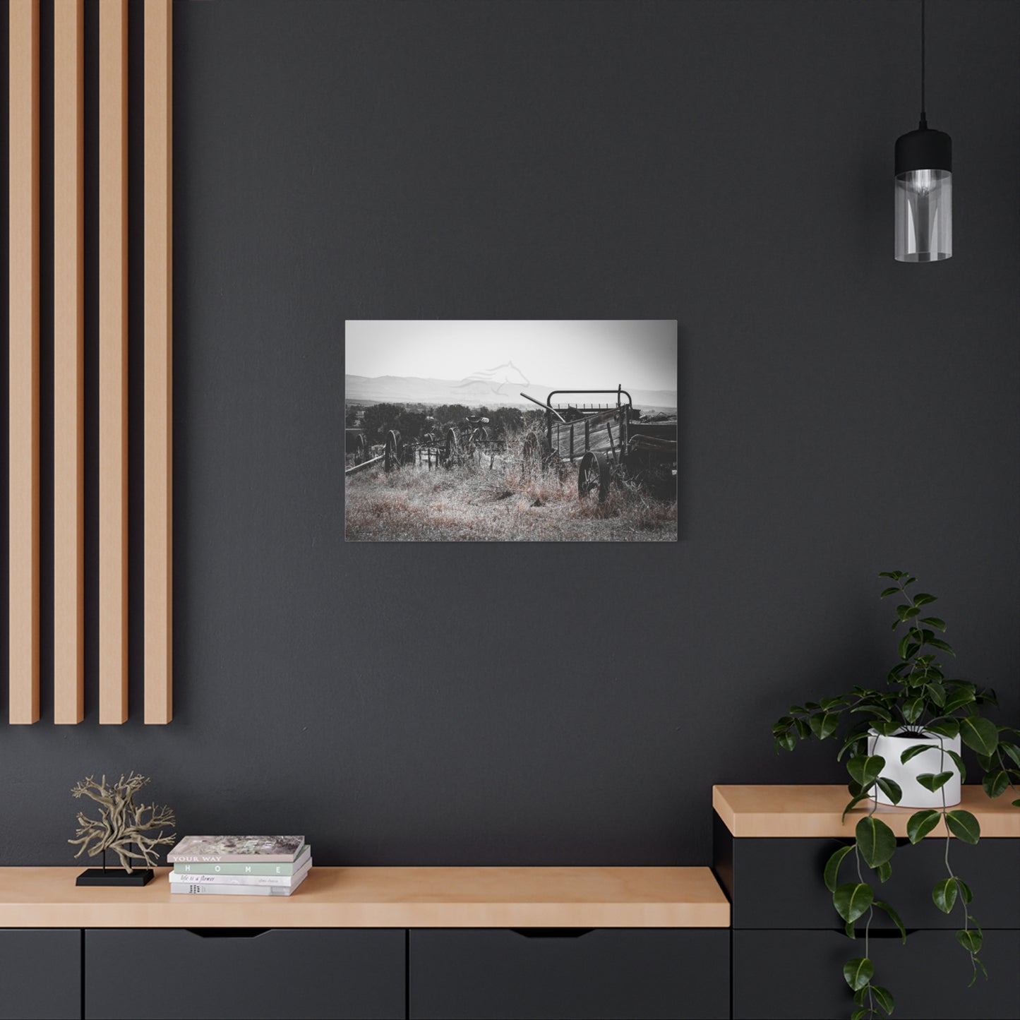 Rustic Black and White Wagon Canvas