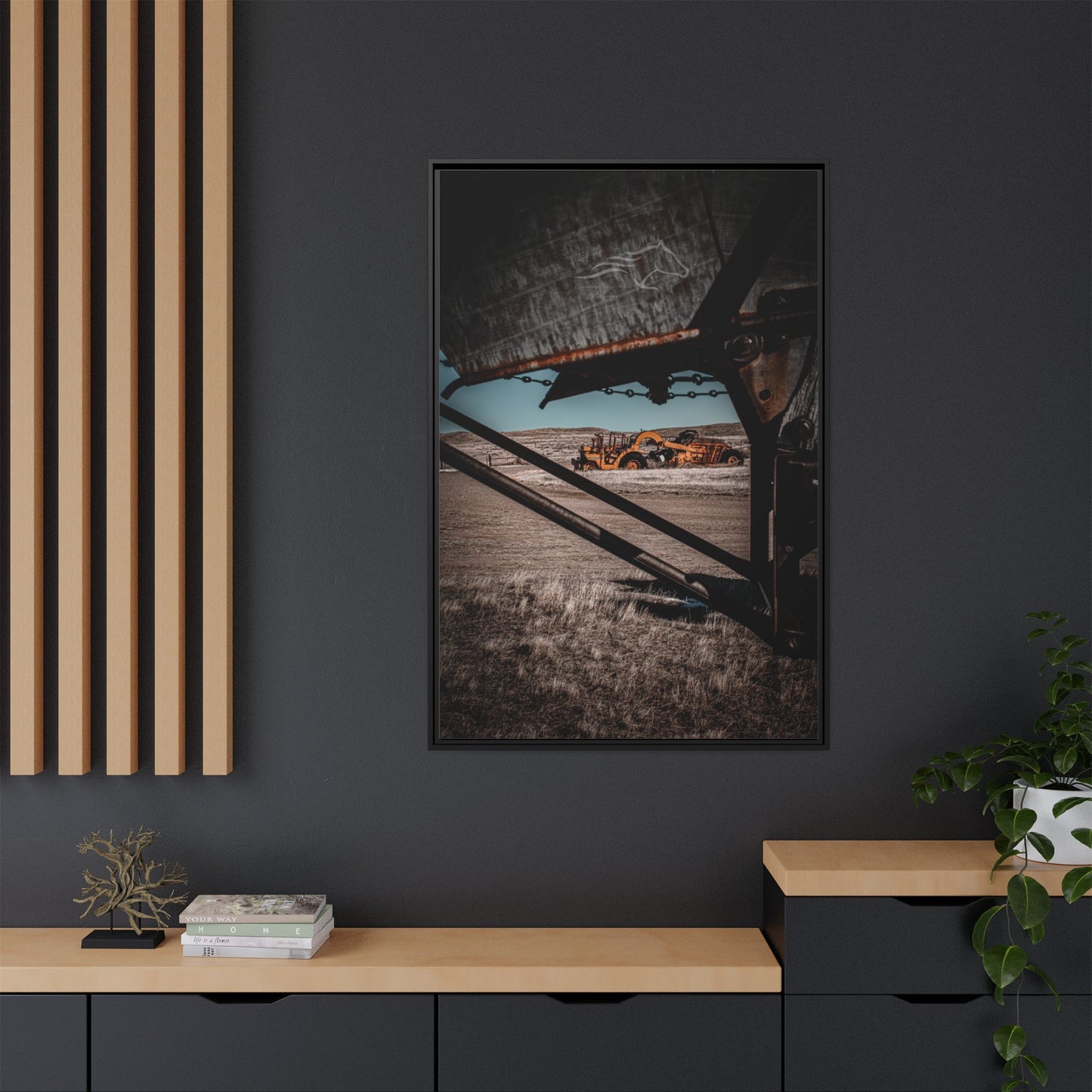 Rustic Yellow John Deer Framed Canvas