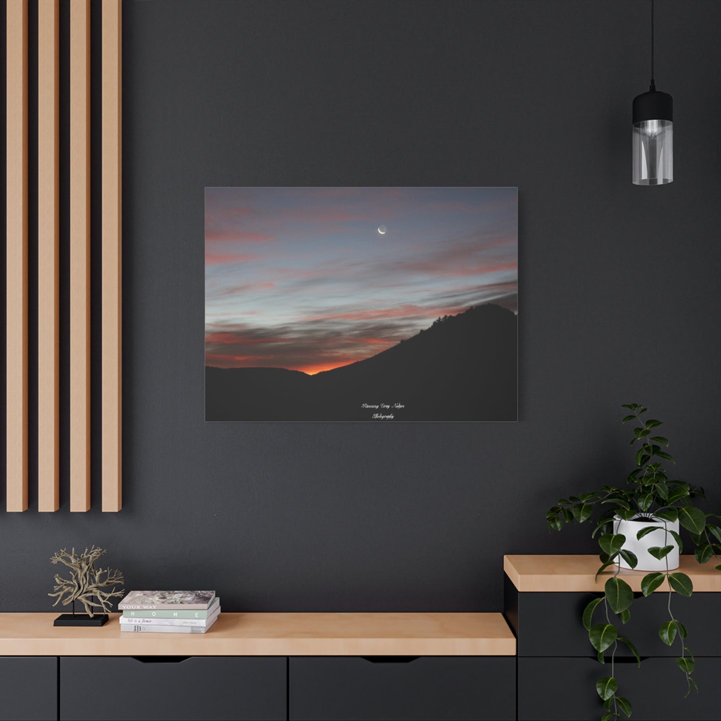 Christmas Tree Hill with the Sunrise and the Moon Canvas Matte Prints, Stretched, 1.25"