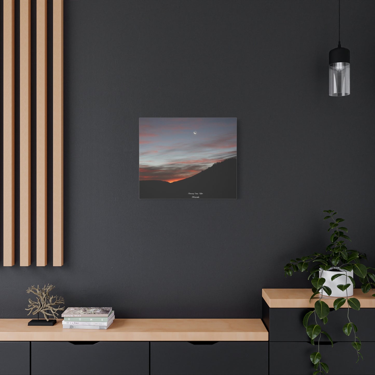 Christmas Tree Hill with the Sunrise and the Moon Canvas Matte Prints, Stretched, 1.25"