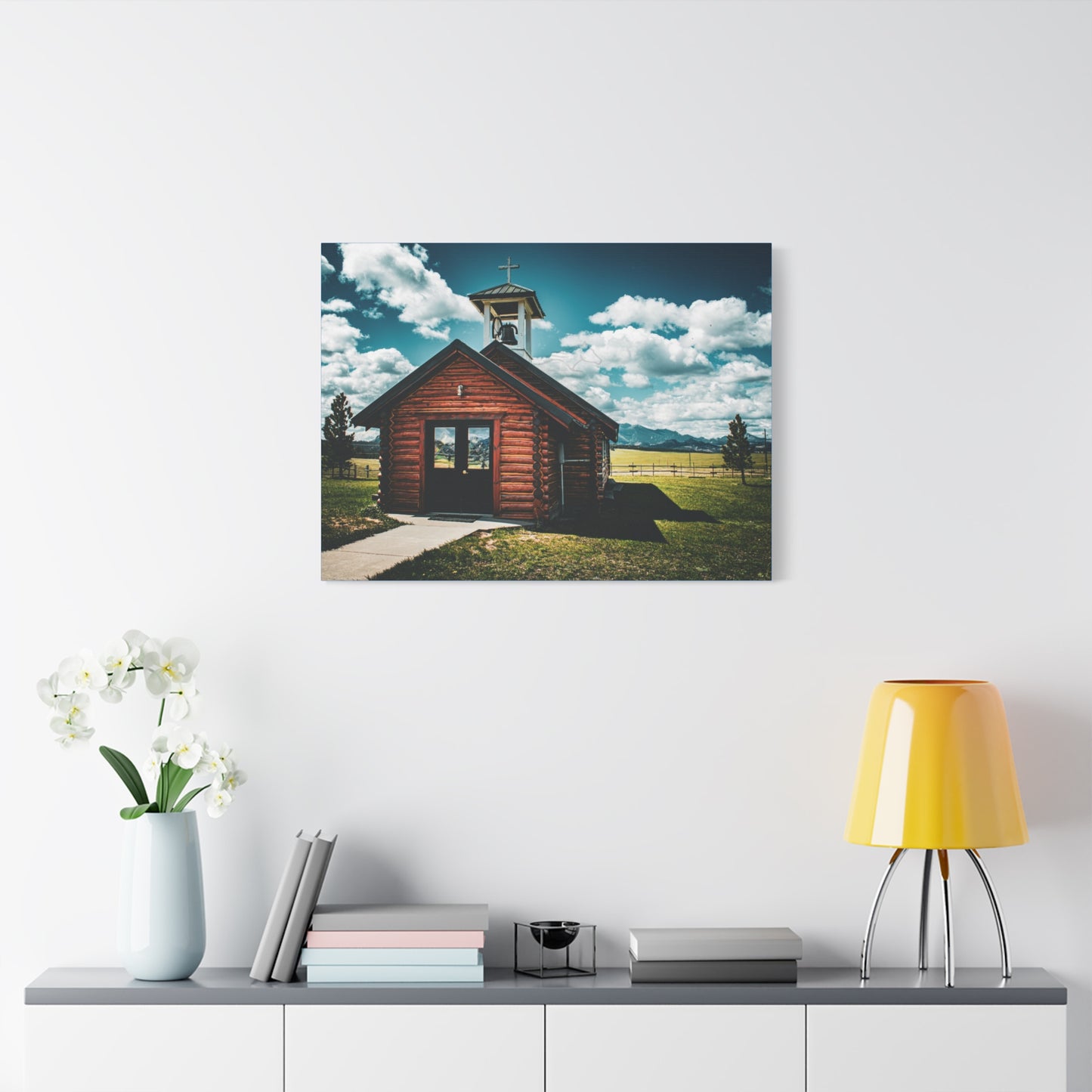 Rustic Mountain View Church Canvas
