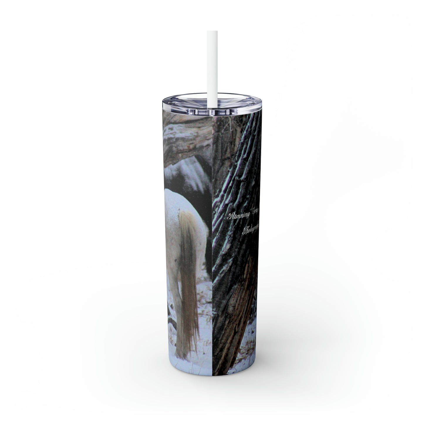 Winter White Horse Skinny Tumbler with Straw, 20oz