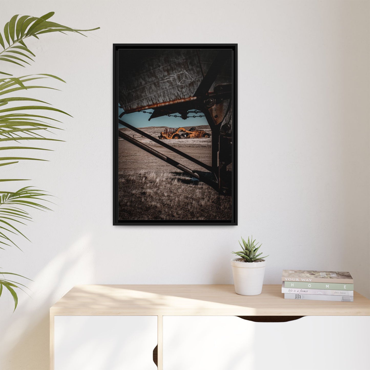 Rustic Yellow John Deer Framed Canvas