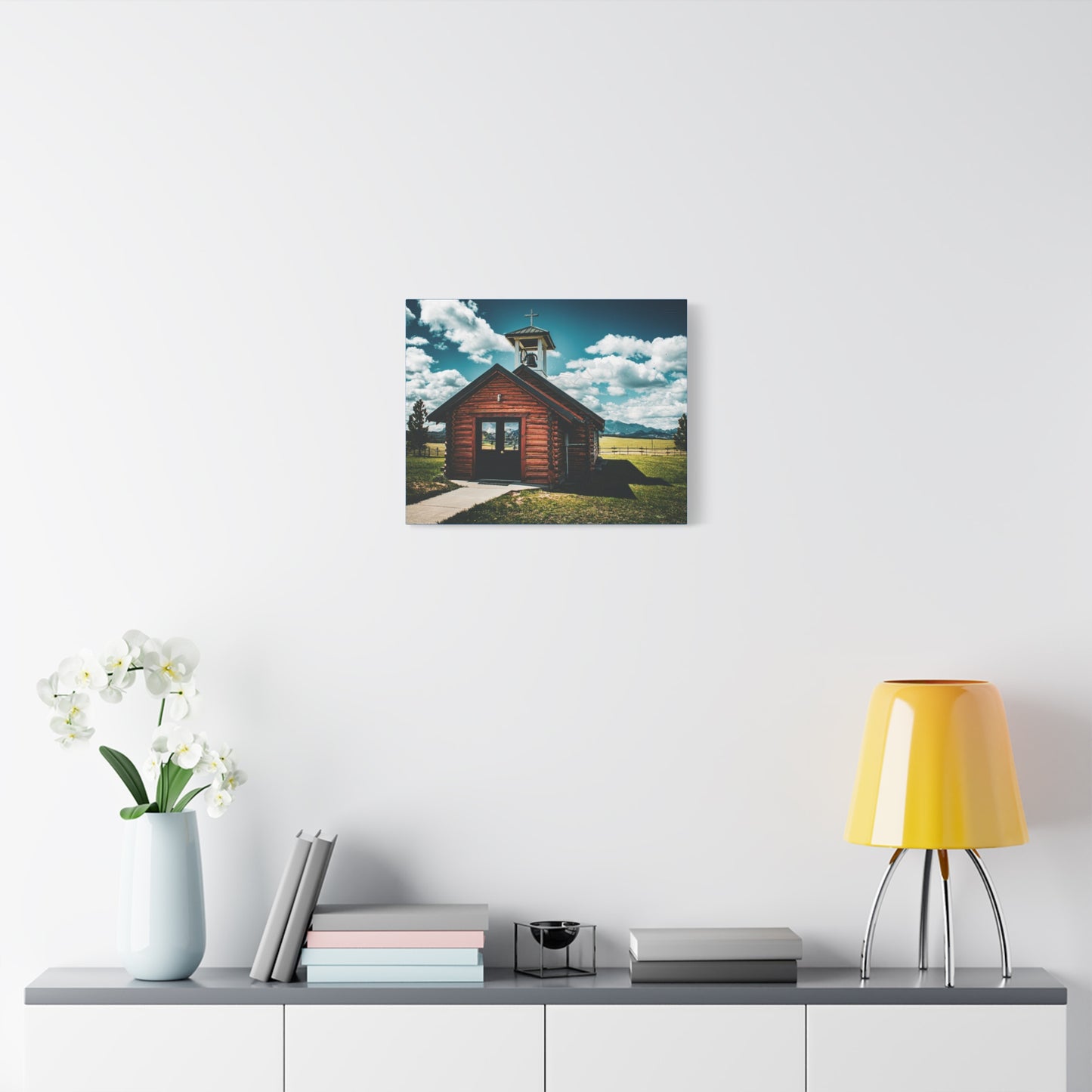 Rustic Mountain View Church Canvas