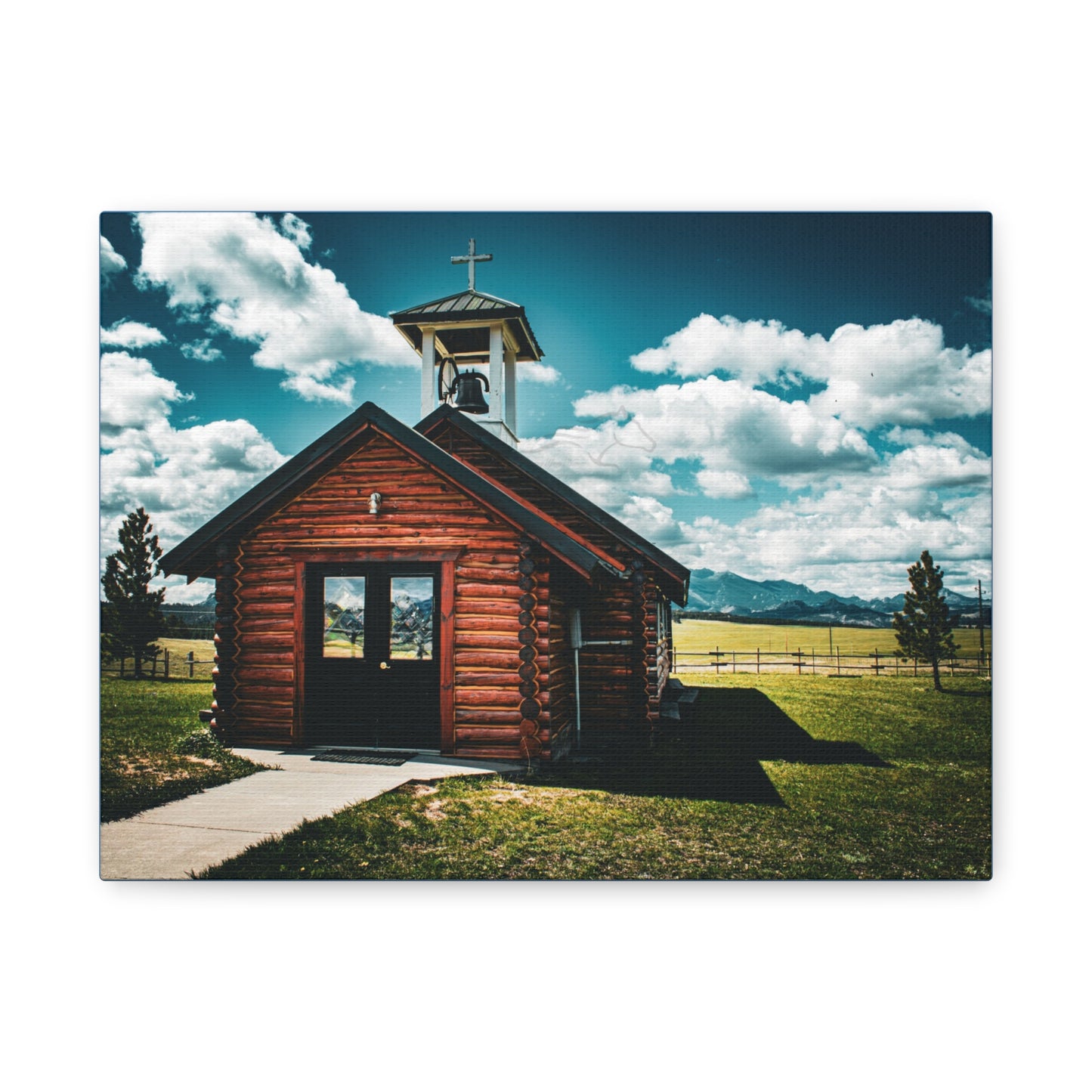 Rustic Mountain View Church Canvas