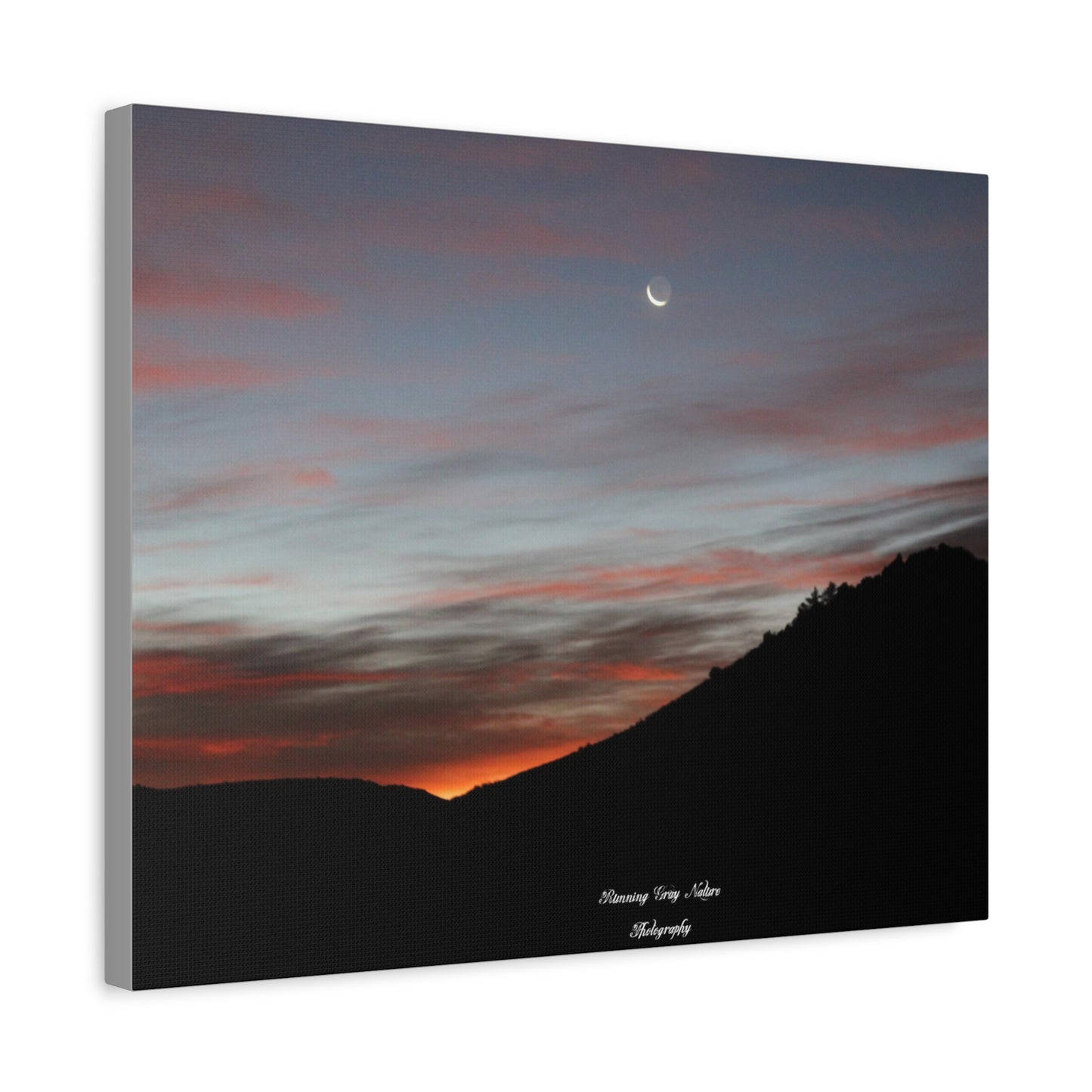 Christmas Tree Hill with the Sunrise and the Moon Canvas Matte Prints, Stretched, 1.25"