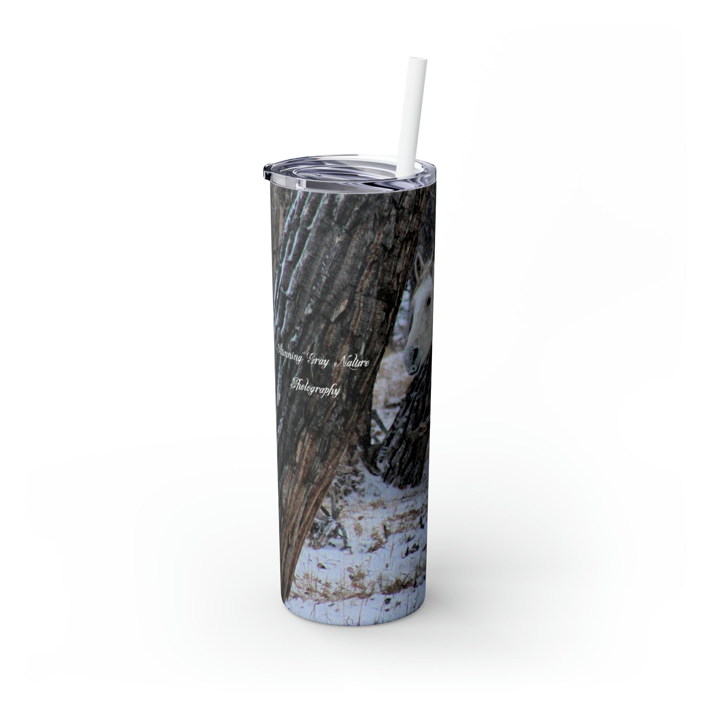 Winter White Horse Skinny Tumbler with Straw, 20oz