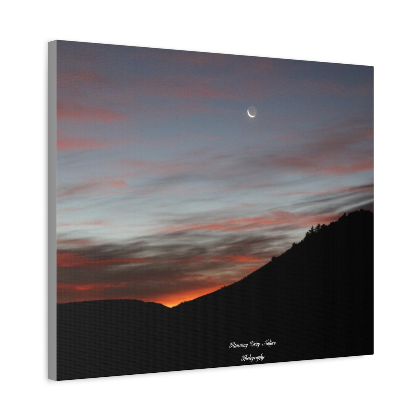 Christmas Tree Hill with the Sunrise and the Moon Canvas Matte Prints, Stretched, 1.25"