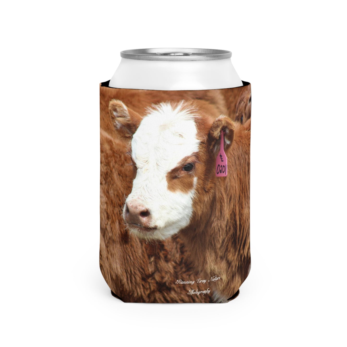 Red, White-Faced Calf Can Koozie Sleeve