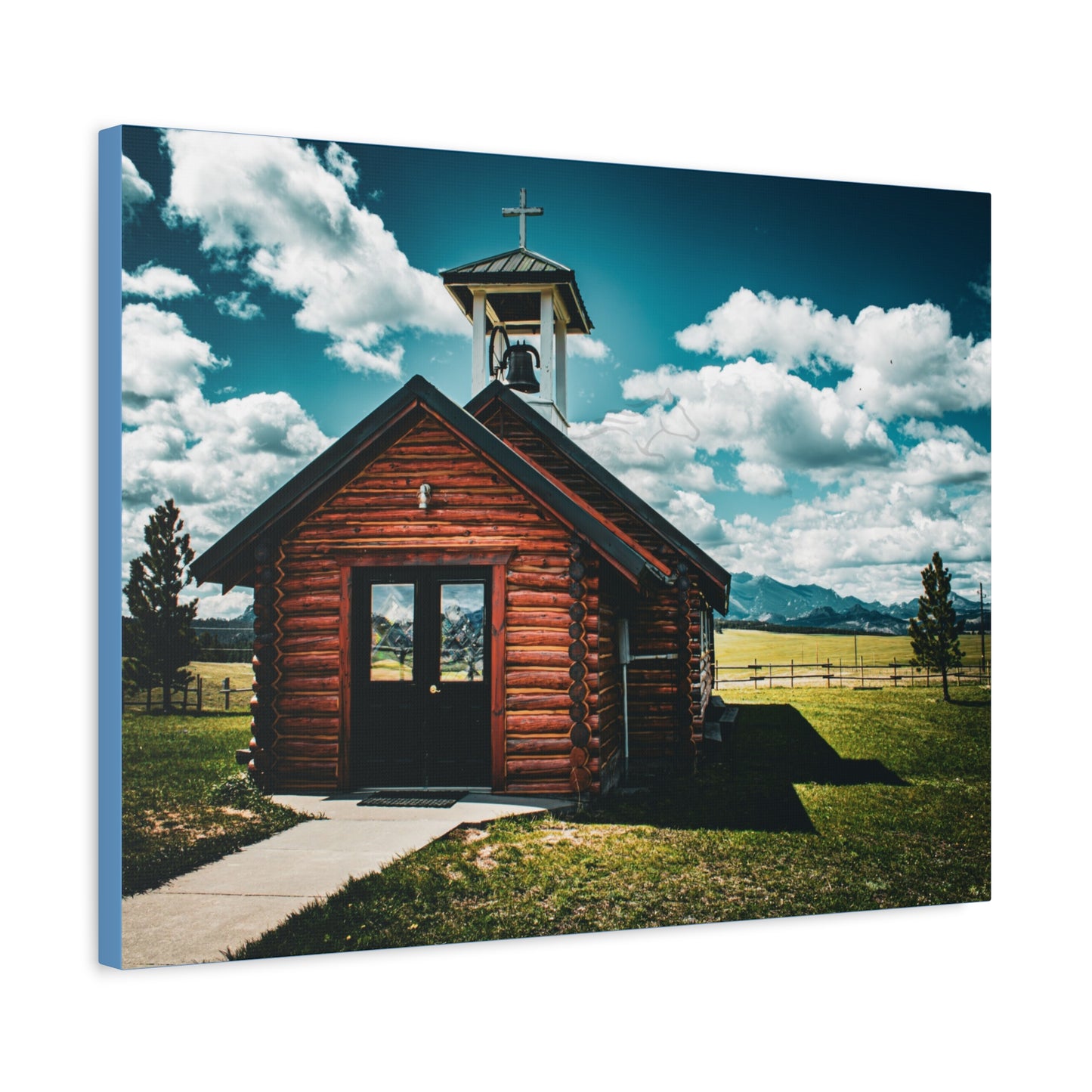 Rustic Mountain View Church Canvas