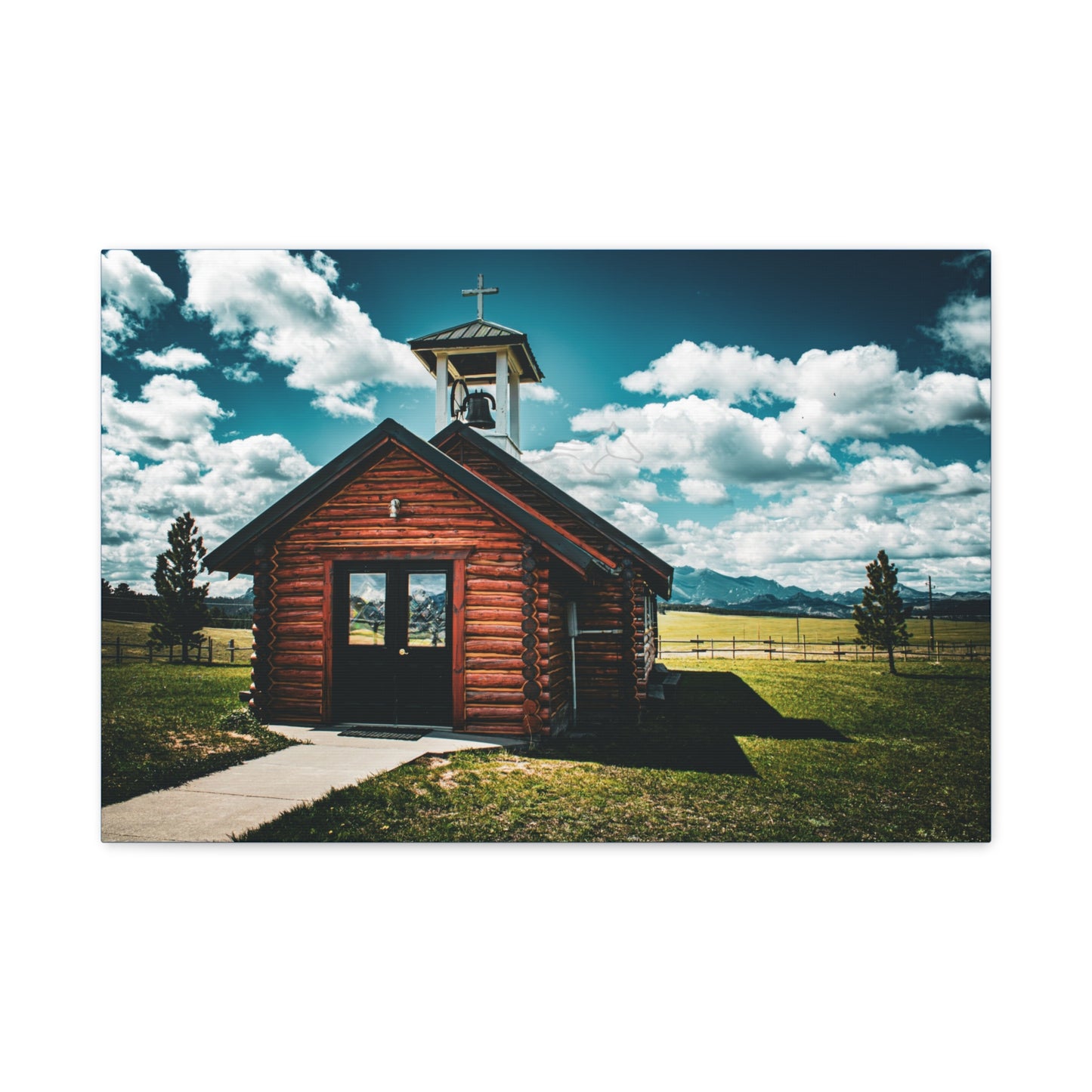 Rustic Mountain View Church Canvas