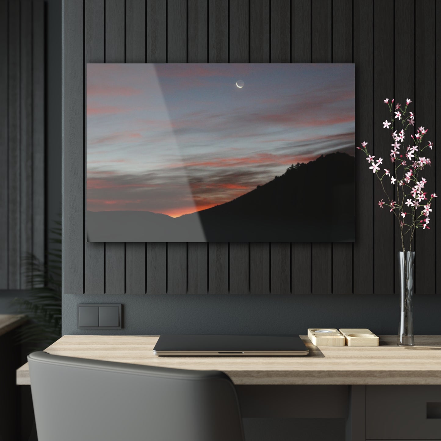 Christmas Tree Hill with the Sunrise and the Moon Acrylic Prints