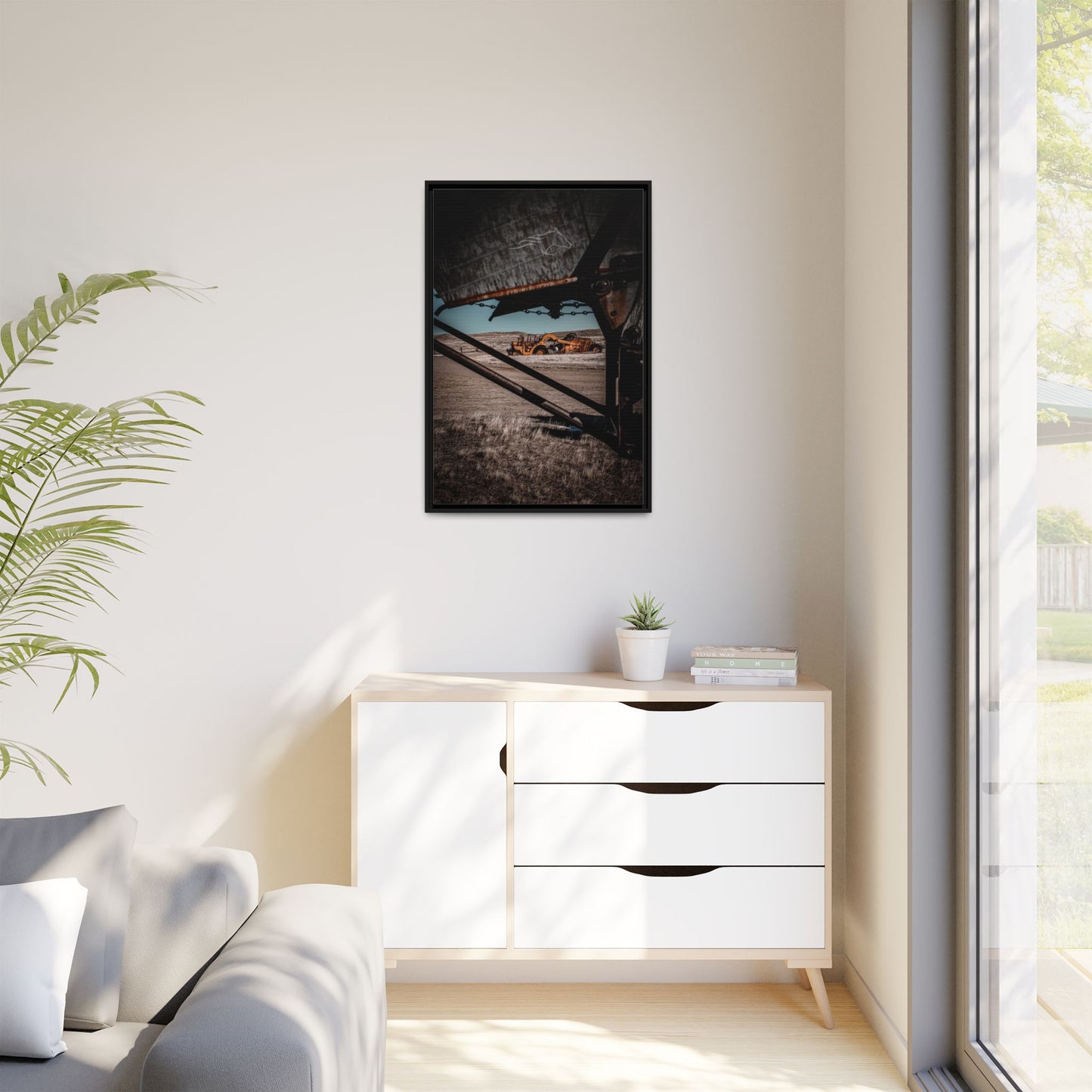 Rustic Yellow John Deer Framed Canvas
