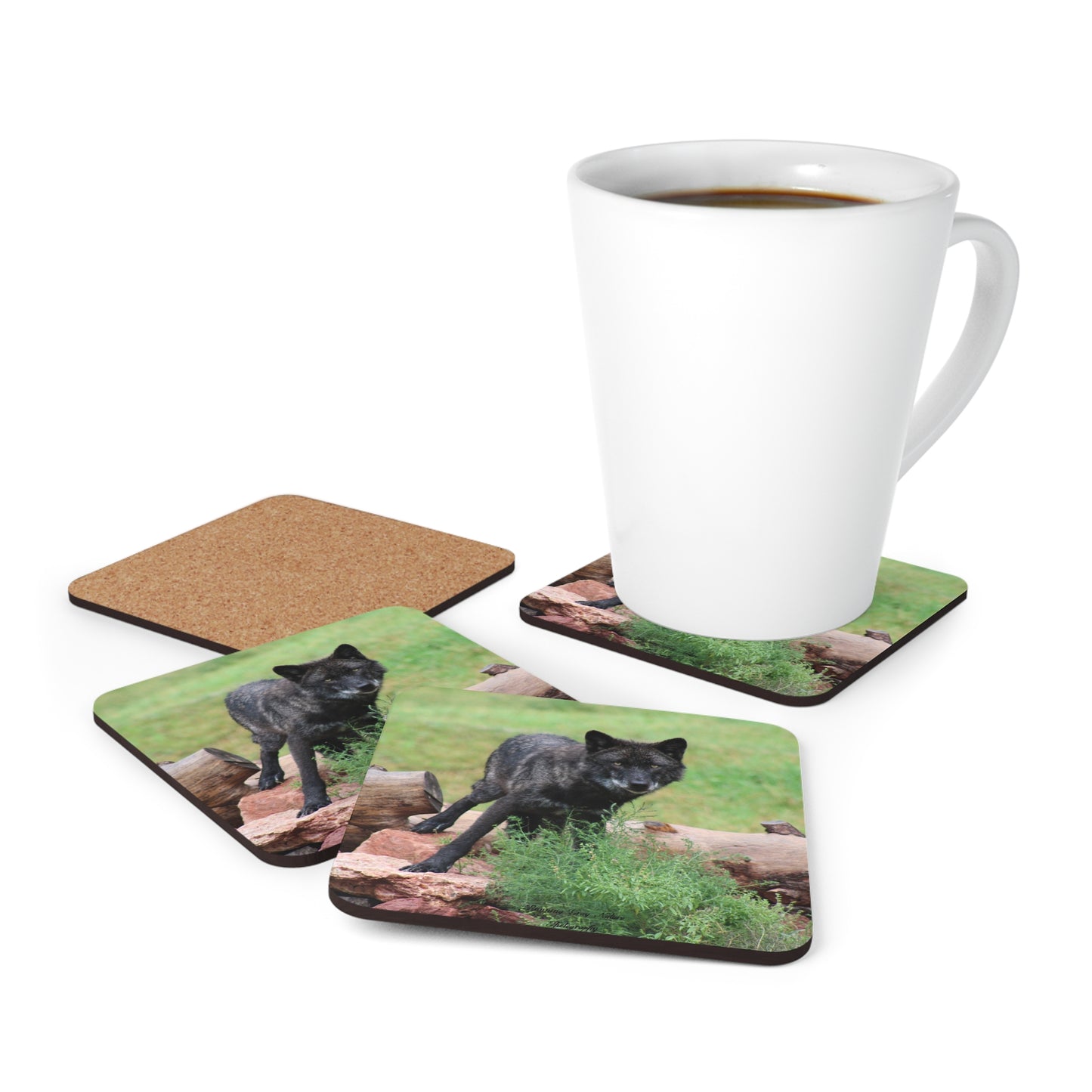 Black Wolf Corkwood Coaster Set