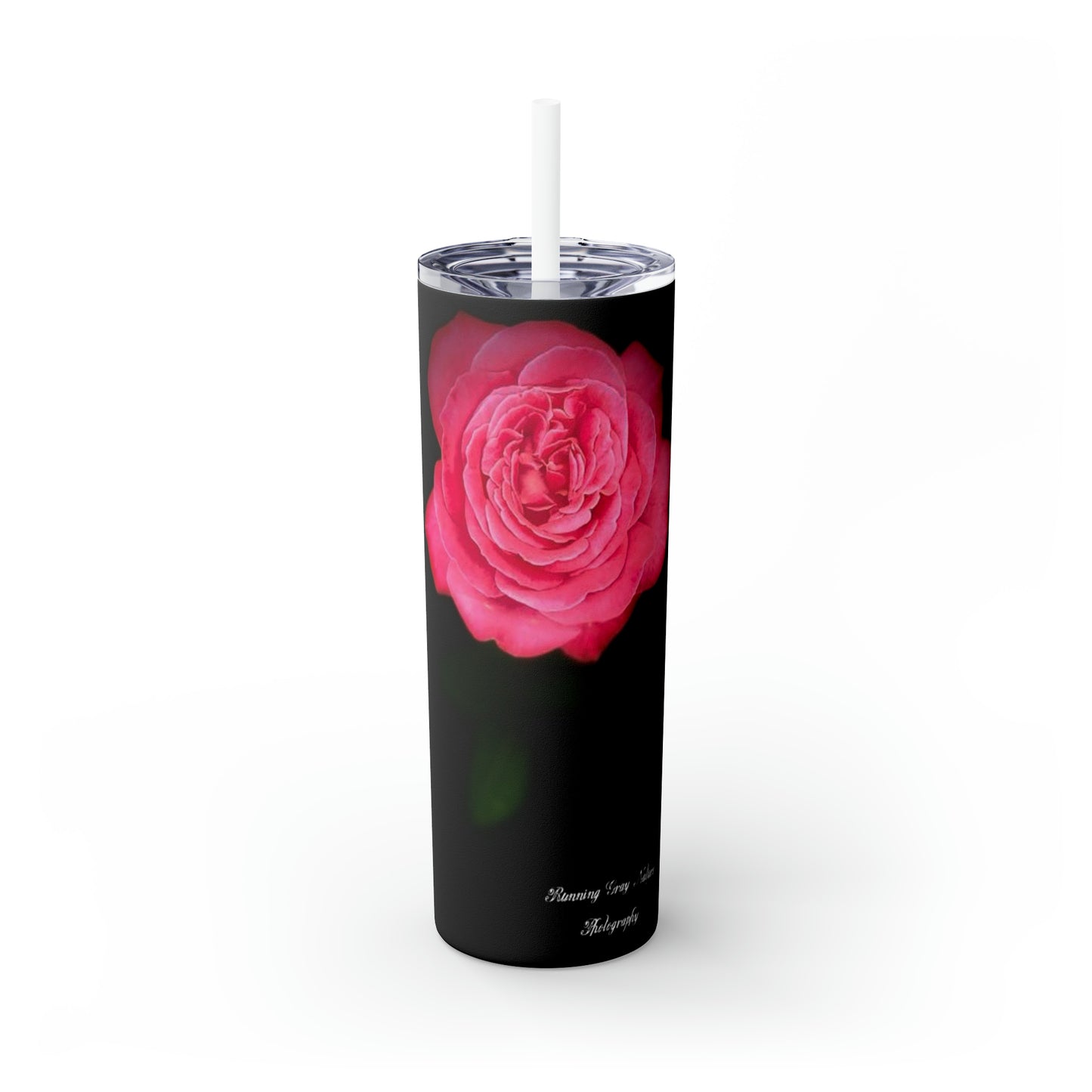 Pink Peace Rose Skinny Tumbler with Straw, 20oz