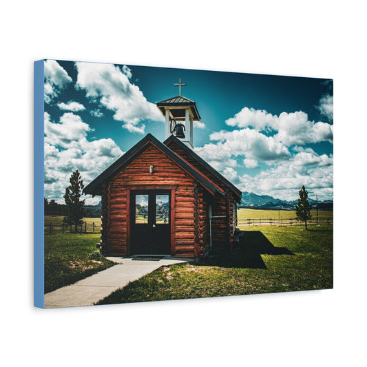 Rustic Mountain View Church Canvas