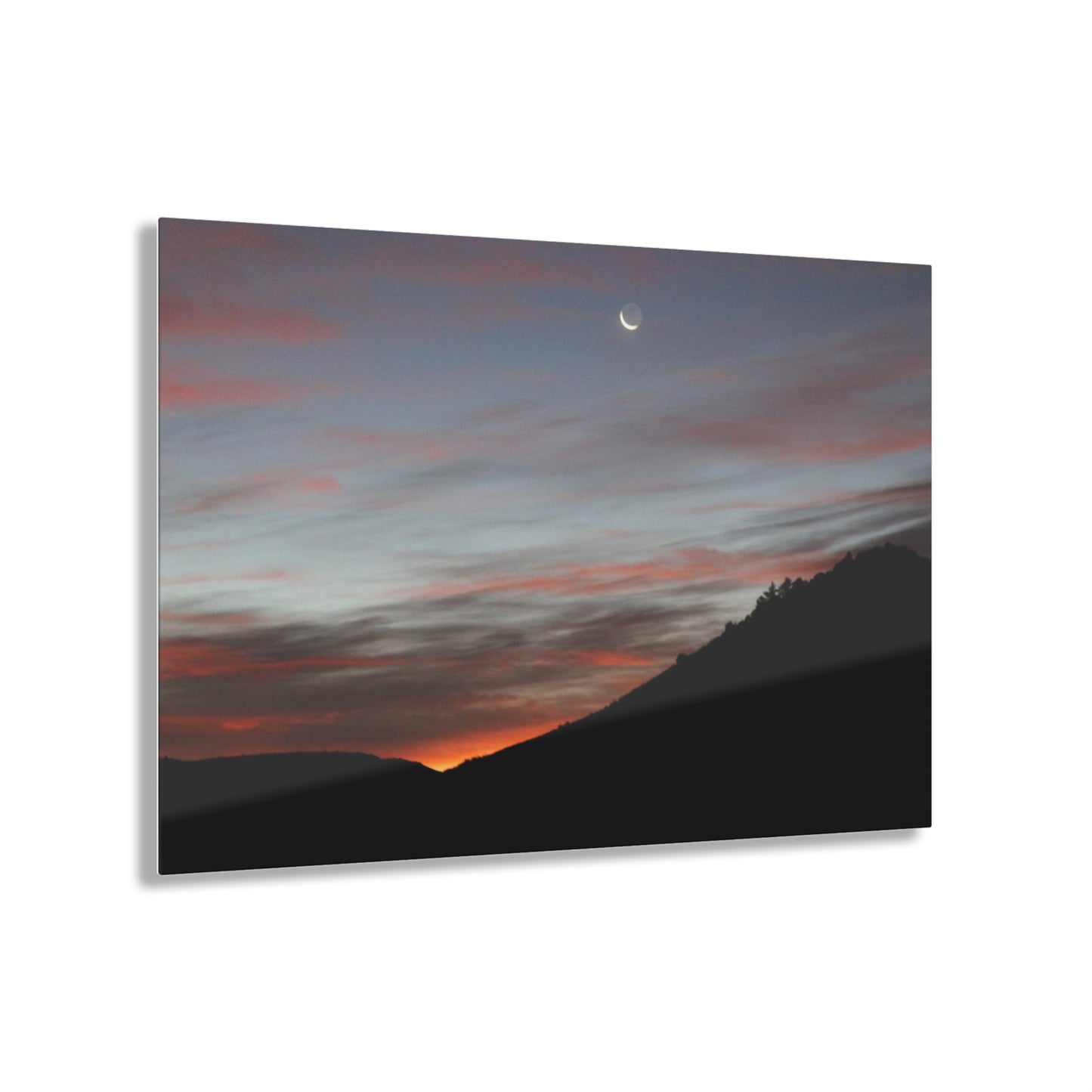 Christmas Tree Hill with the Sunrise and the Moon Acrylic Prints