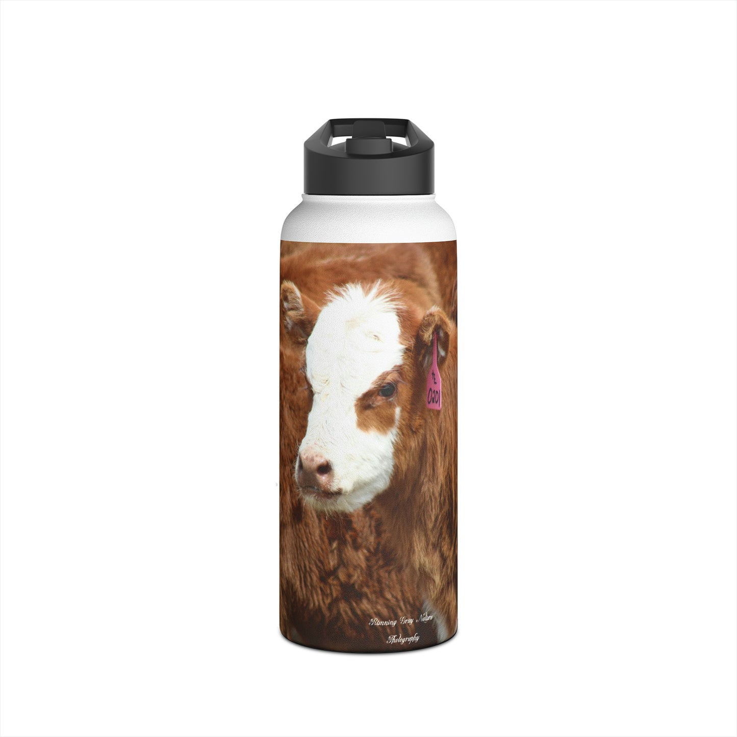 Red, White-Faced Stainless Steel Water Bottle, Standard Lid