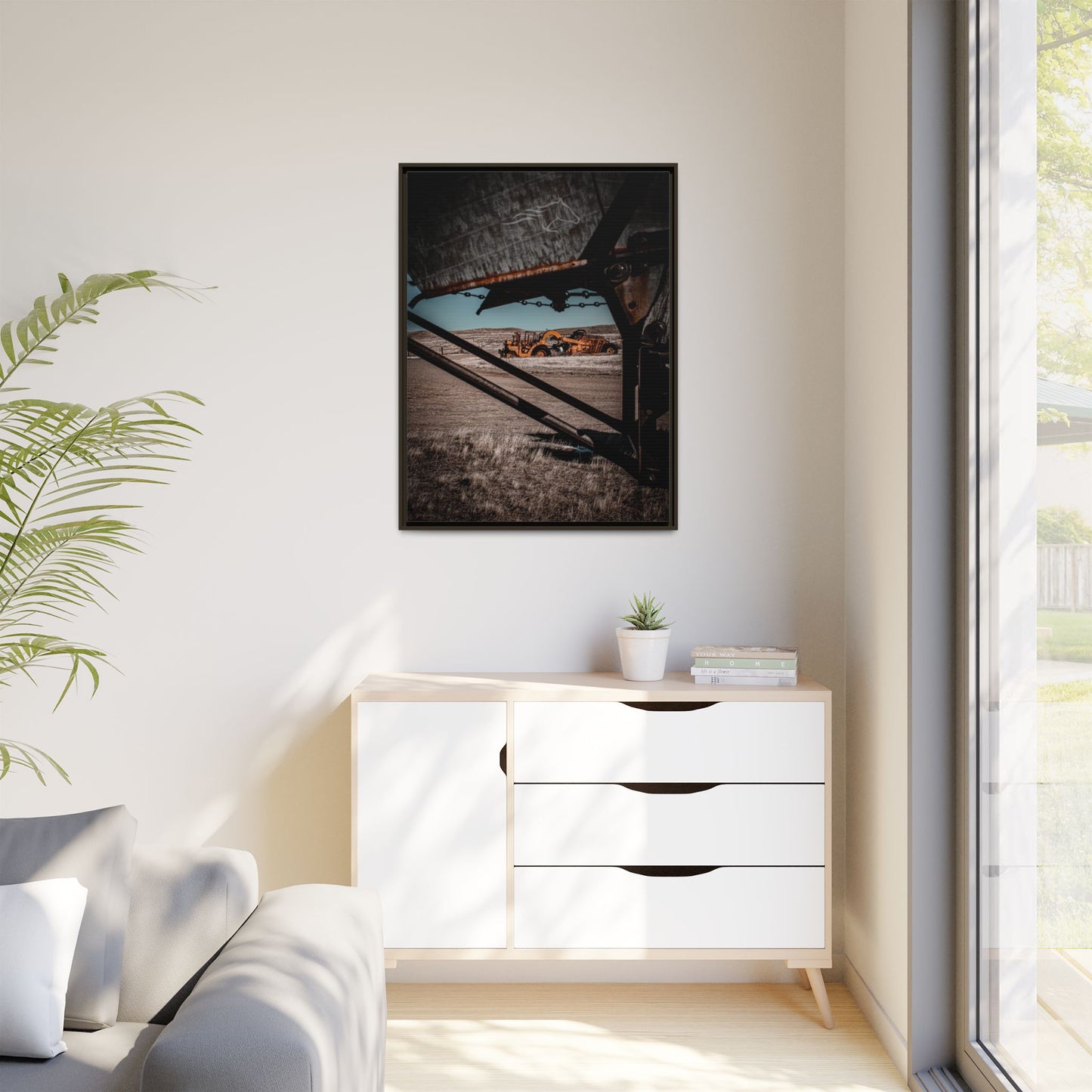 Rustic Yellow John Deer Framed Canvas