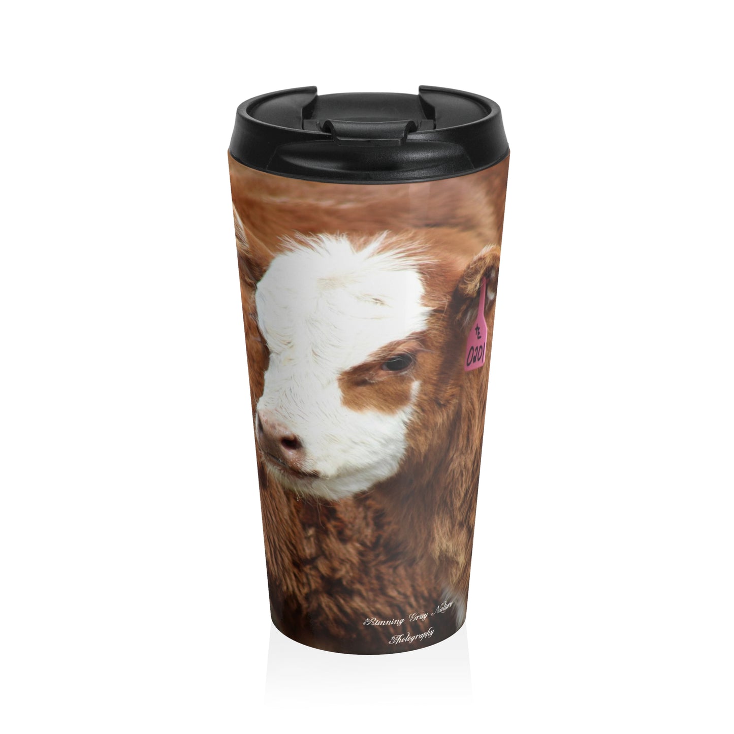 Red, White-Faced Calf Stainless Steel Travel Mug