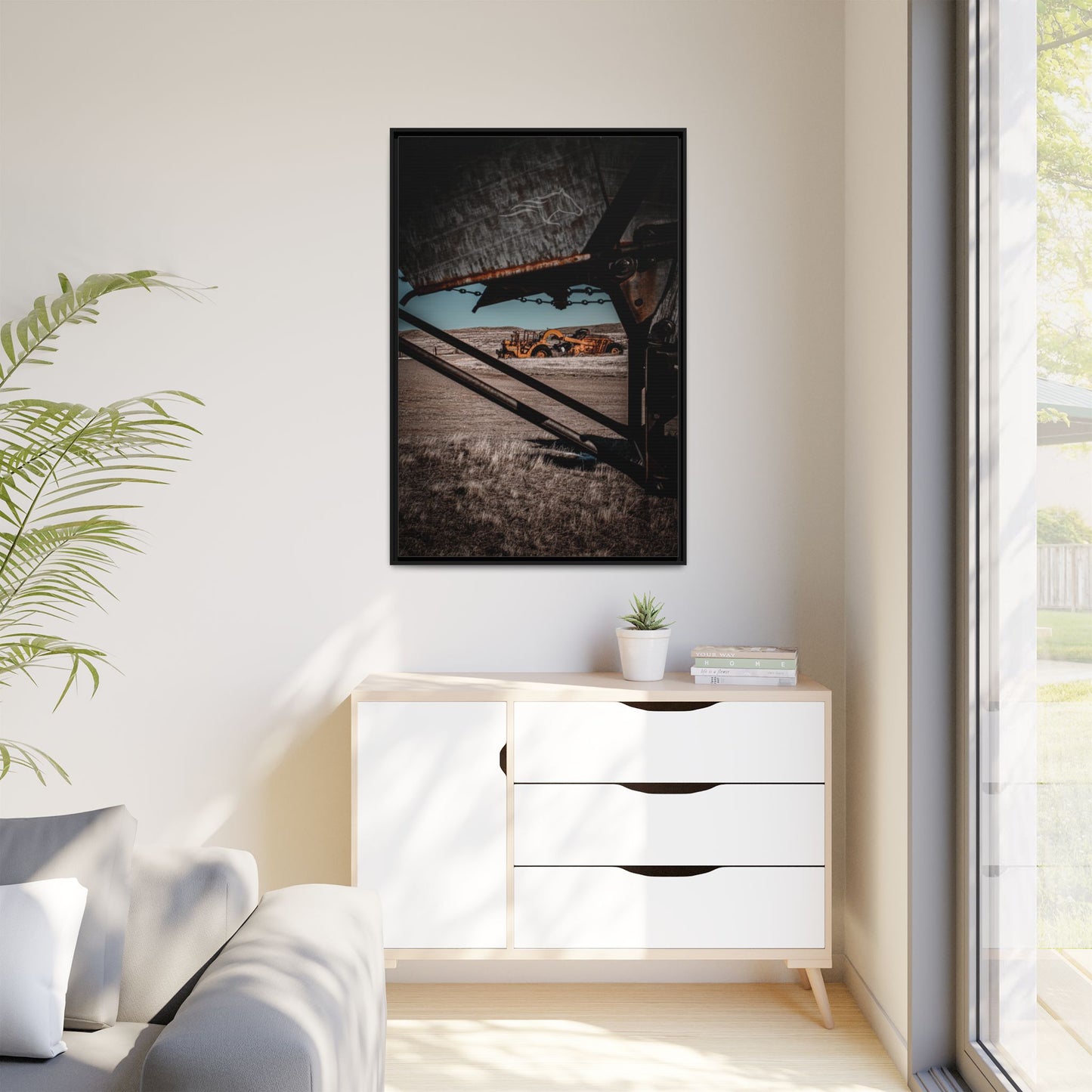 Rustic Yellow John Deer Framed Canvas