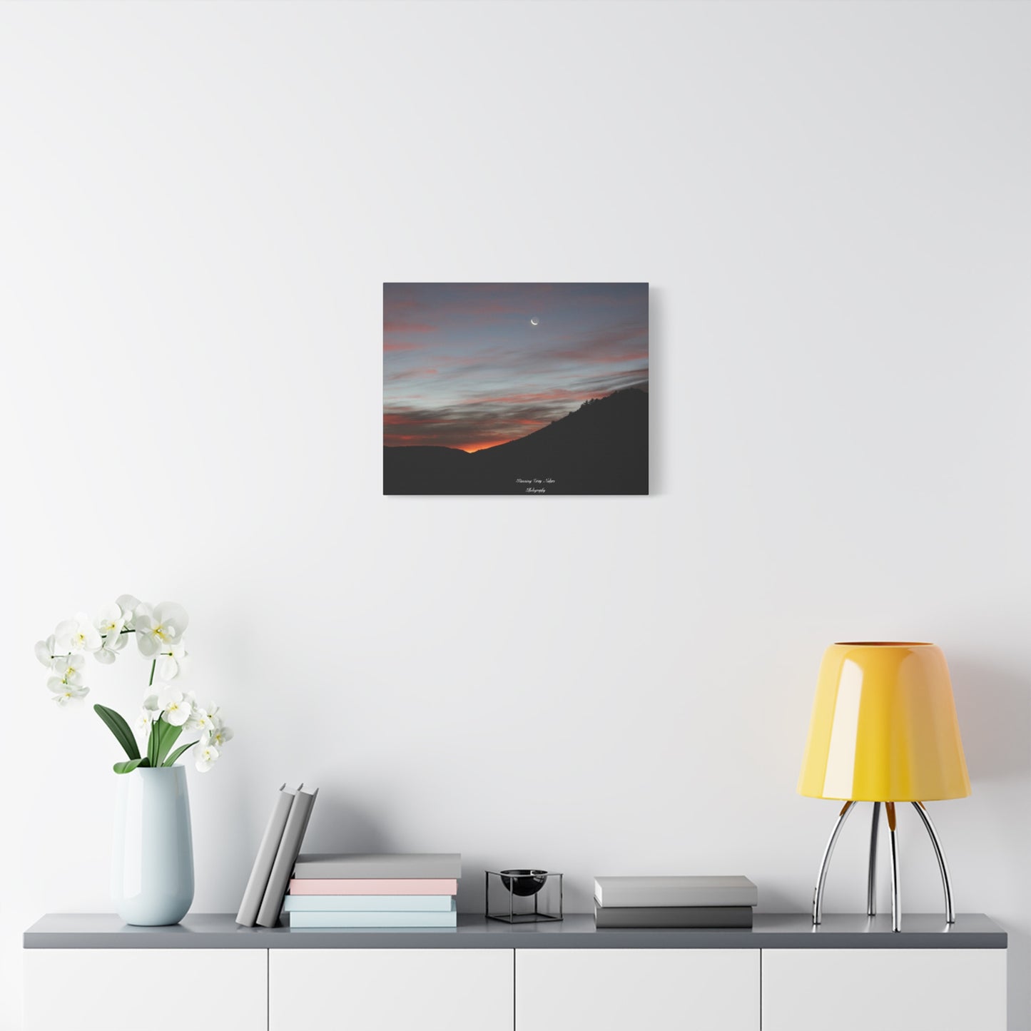 Christmas Tree Hill with the Sunrise and the Moon Canvas Matte Prints, Stretched, 1.25"