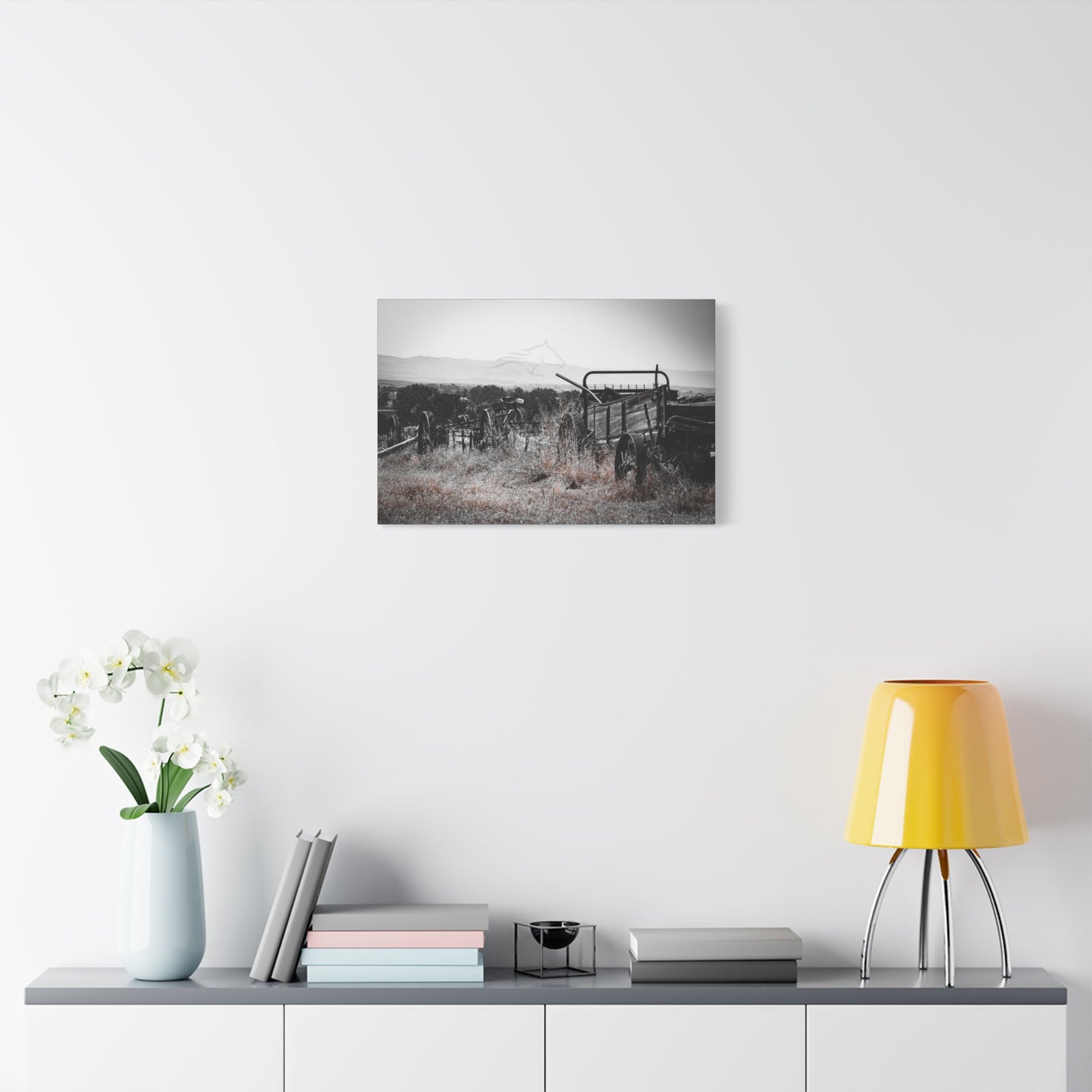 Rustic Black and White Wagon Canvas