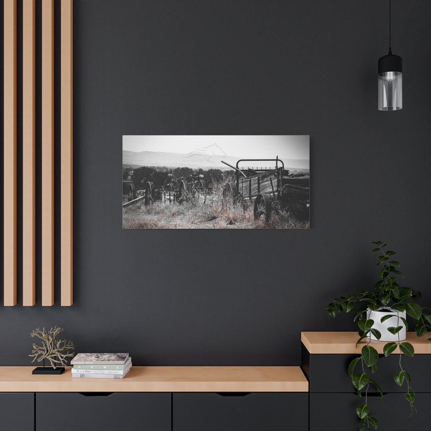 Rustic Black and White Wagon Canvas