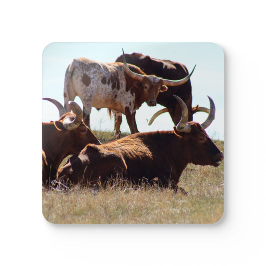 Long Horn Gathering Corkwood Coaster Set