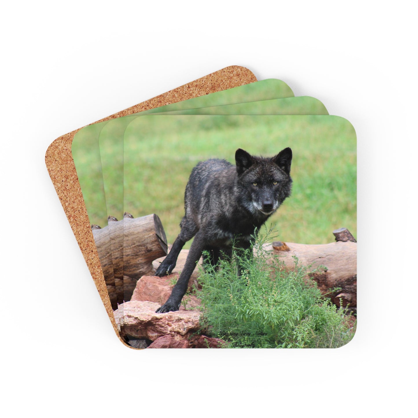 Black Wolf Corkwood Coaster Set