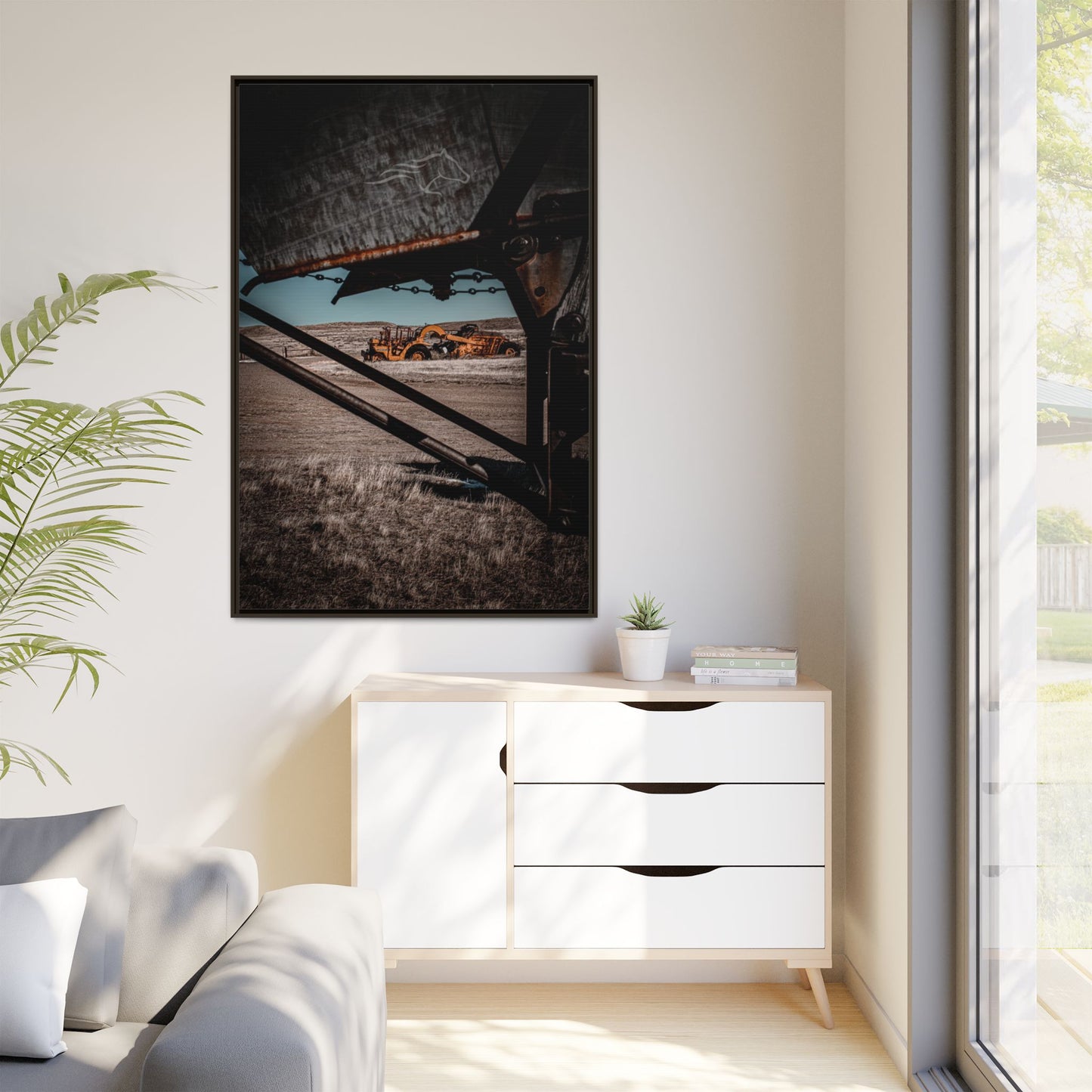 Rustic Yellow John Deer Framed Canvas