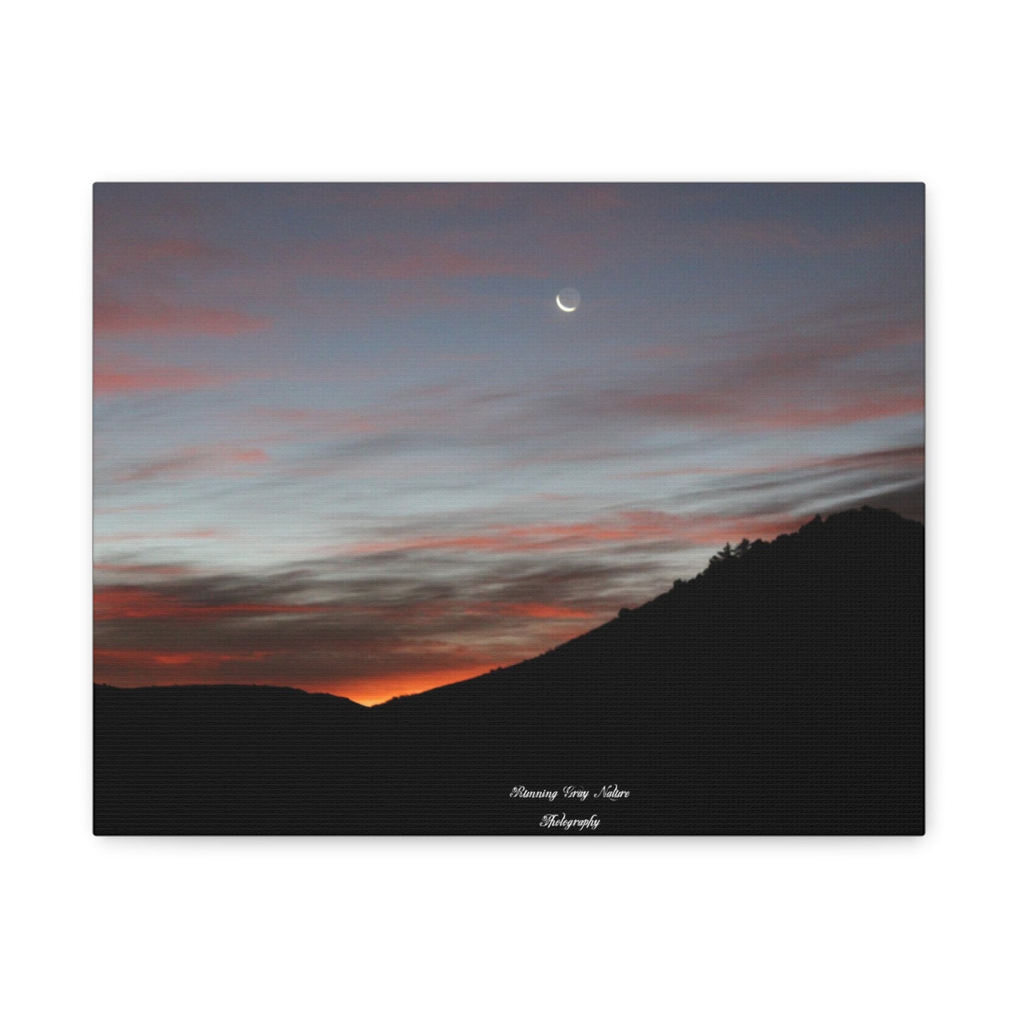 Christmas Tree Hill with the Sunrise and the Moon Canvas Matte Prints, Stretched, 1.25"