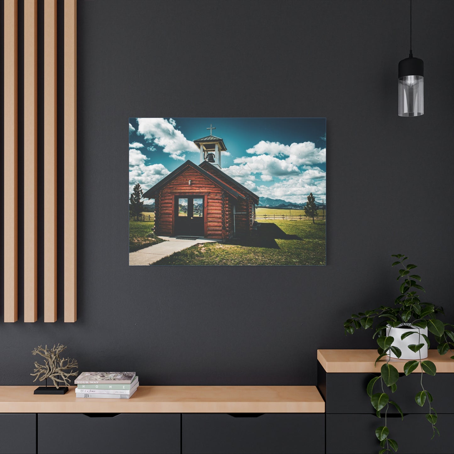 Rustic Mountain View Church Canvas