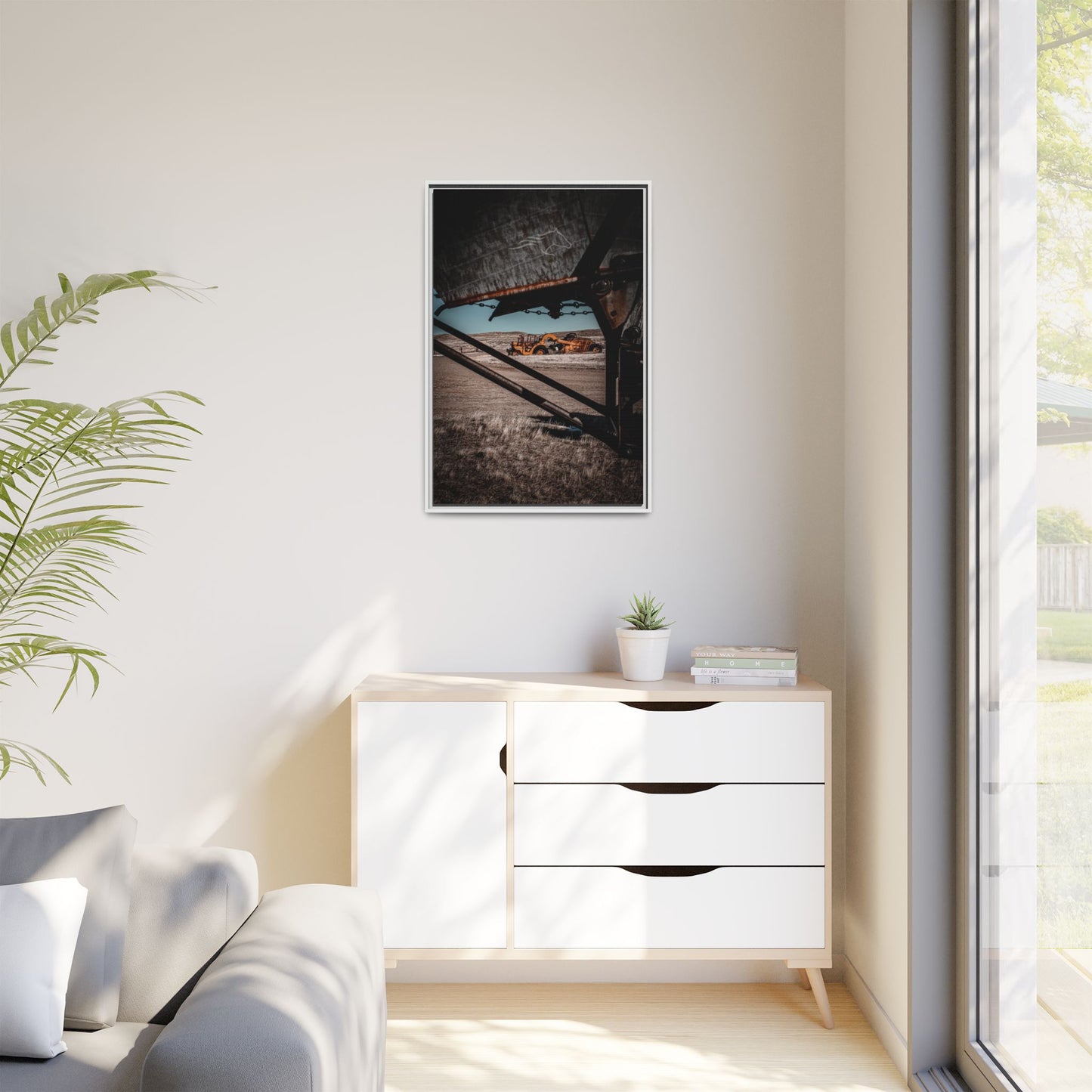 Rustic Yellow John Deer Framed Canvas